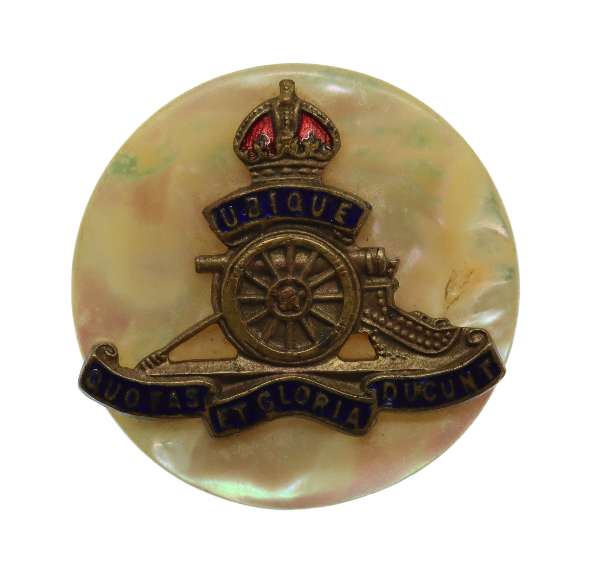 Royal Artillery Mother of Pearl Sweetheart Brooch - King's Crown