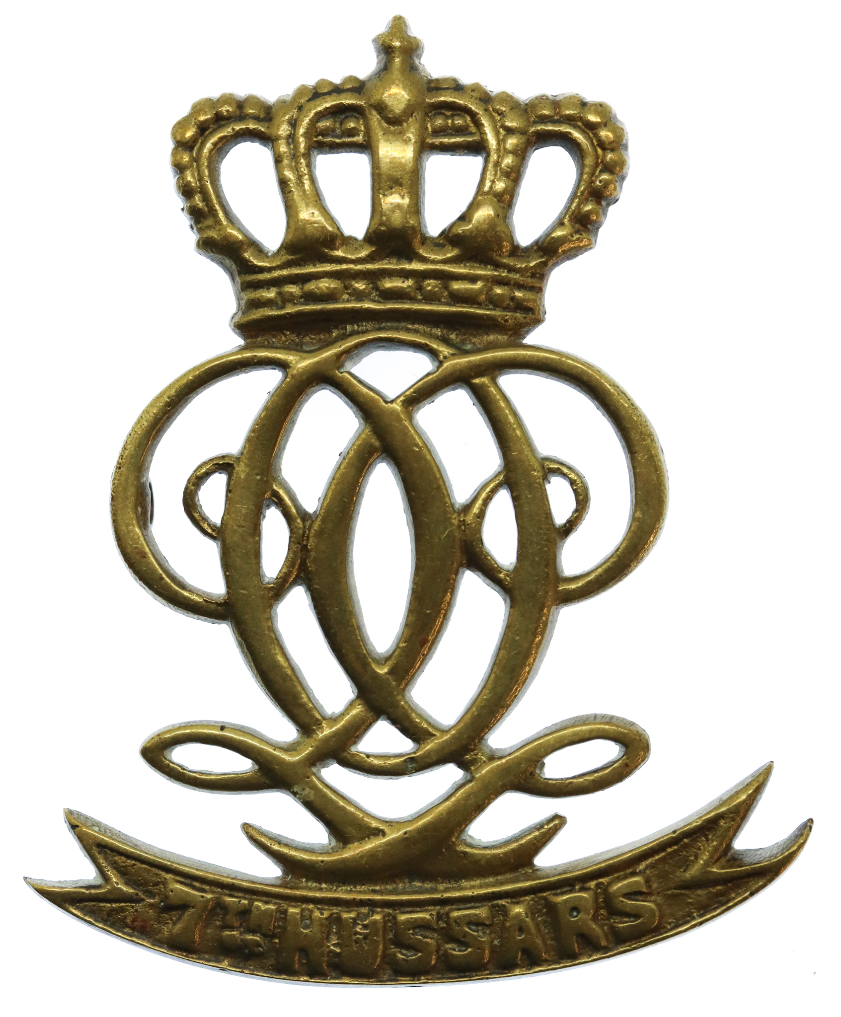 7th Queen's Hussars Cast Brass Pouch Badge