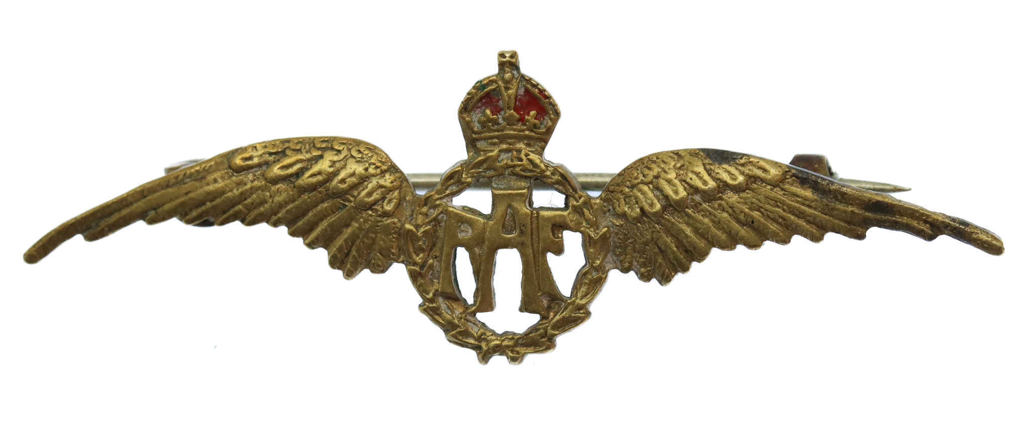 Royal Air Force (R.A.F.) Brass Sweetheart Brooch - King's Crown