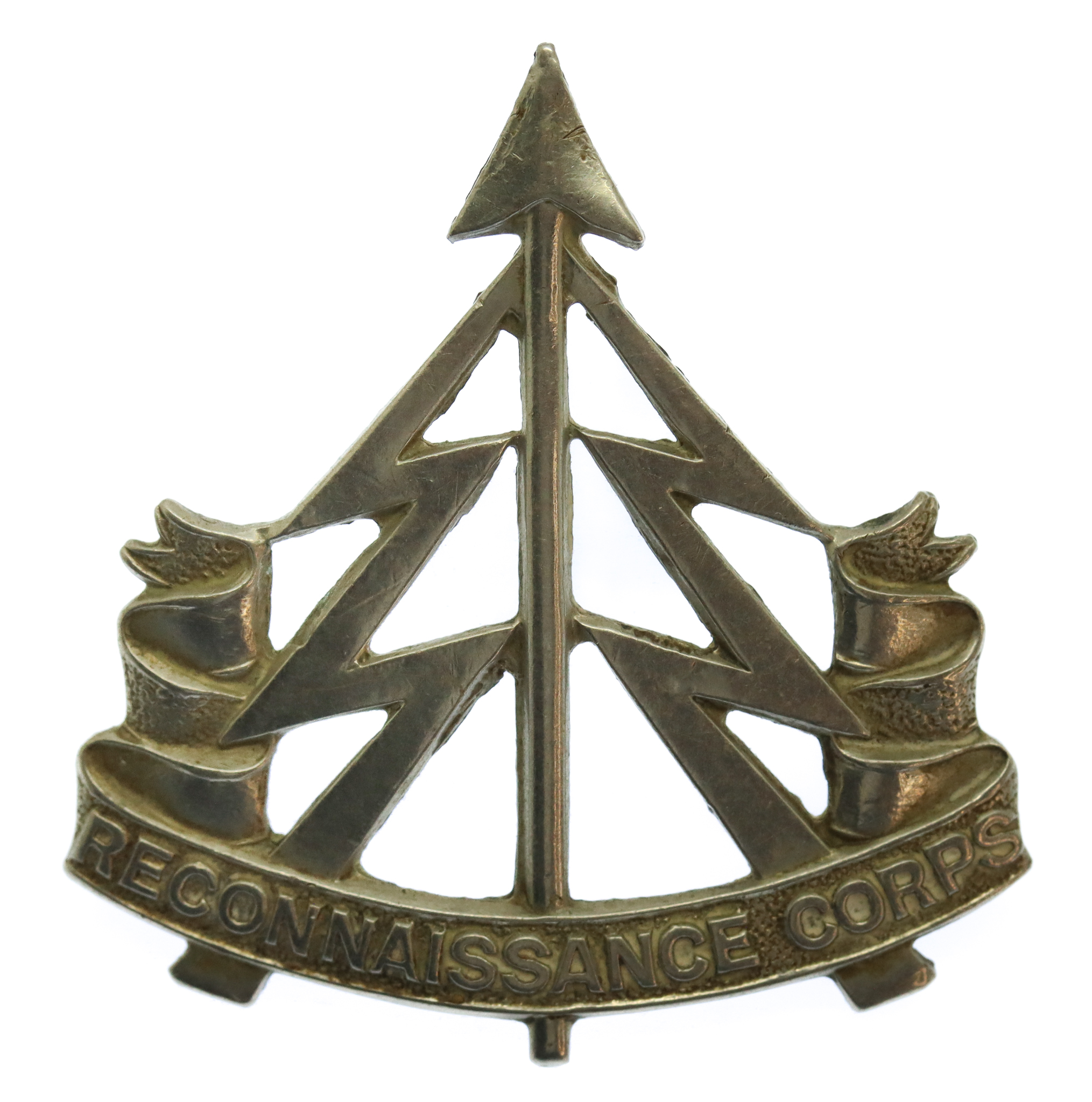 Reconnaissance Corps White Metal Cap Badge