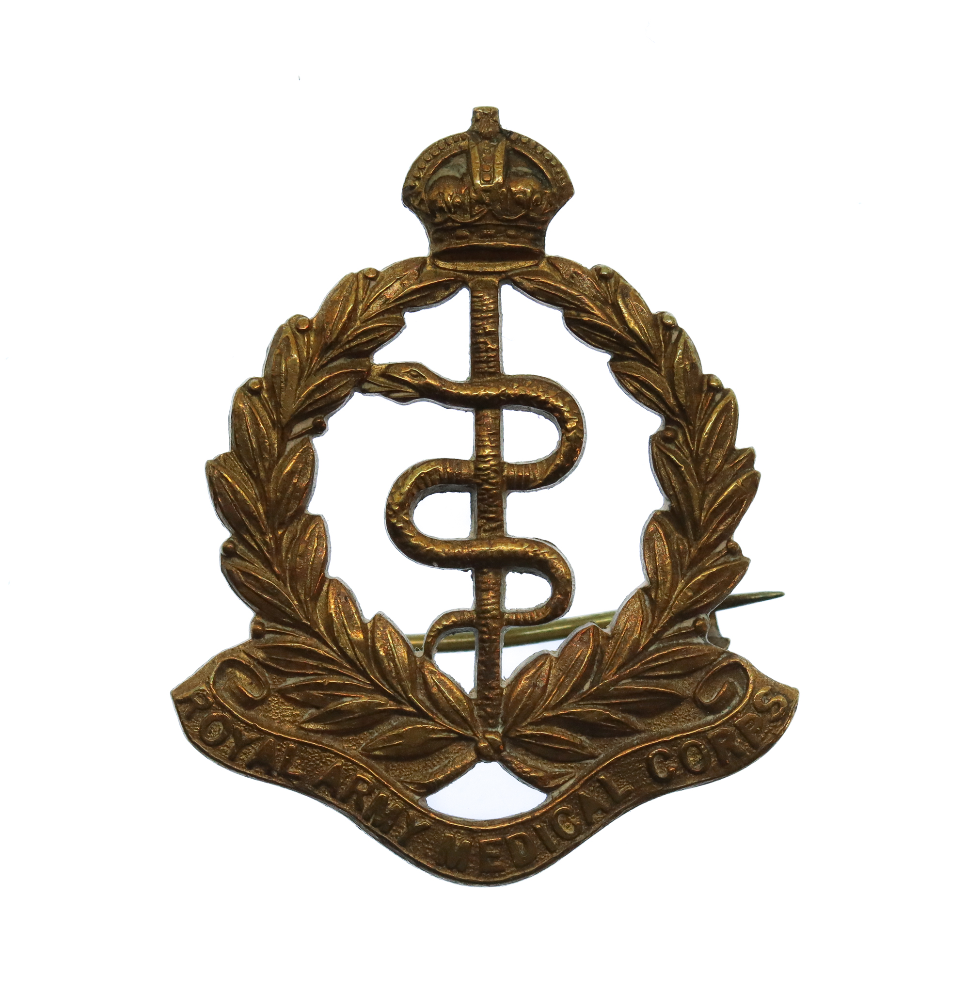 Royal Army Medical Corps (R.A.M.C.) Brass Sweetheart Brooch - King's Crown