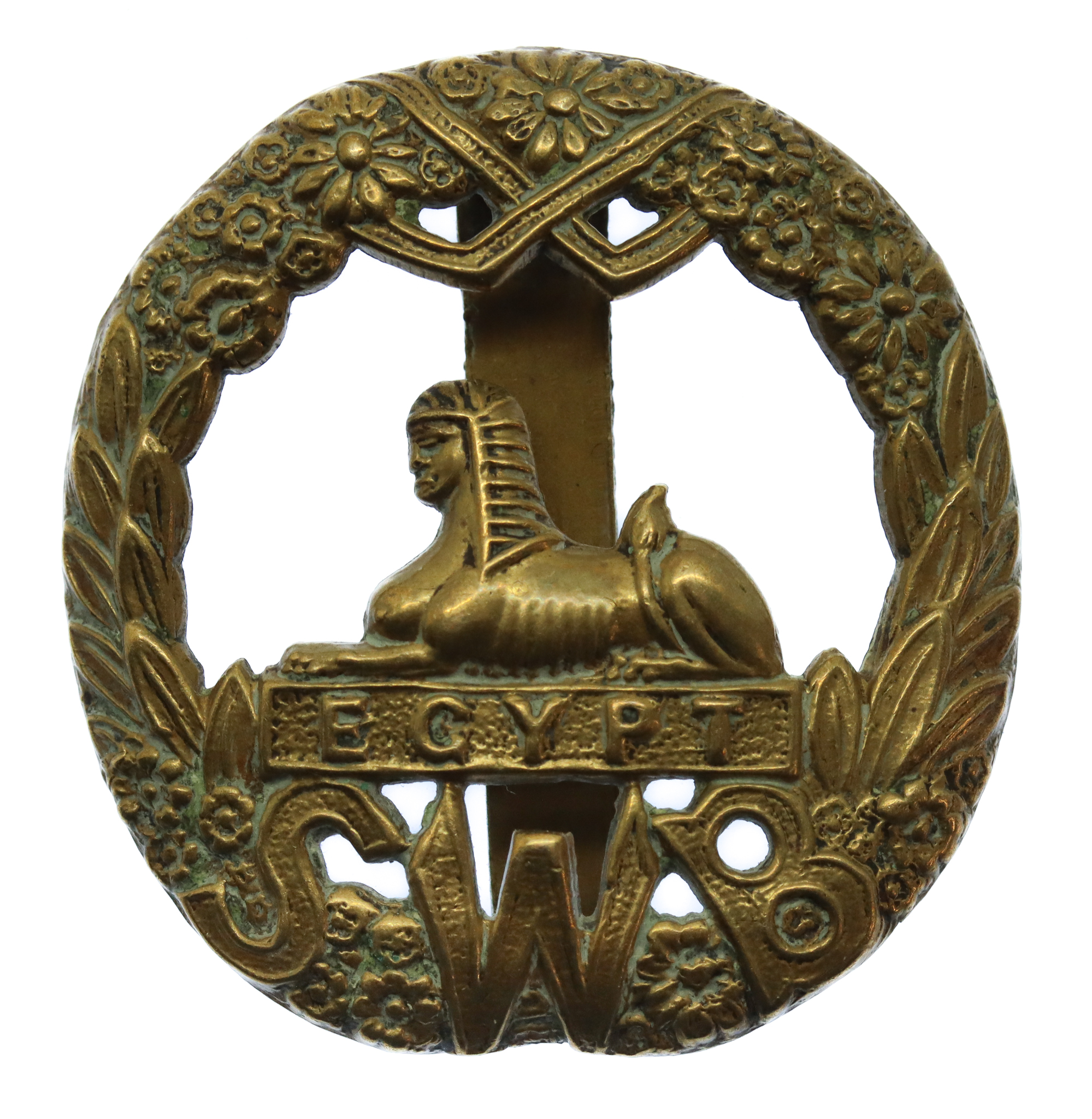 South Wales Borderers WW1 All Brass Economy Cap Badge