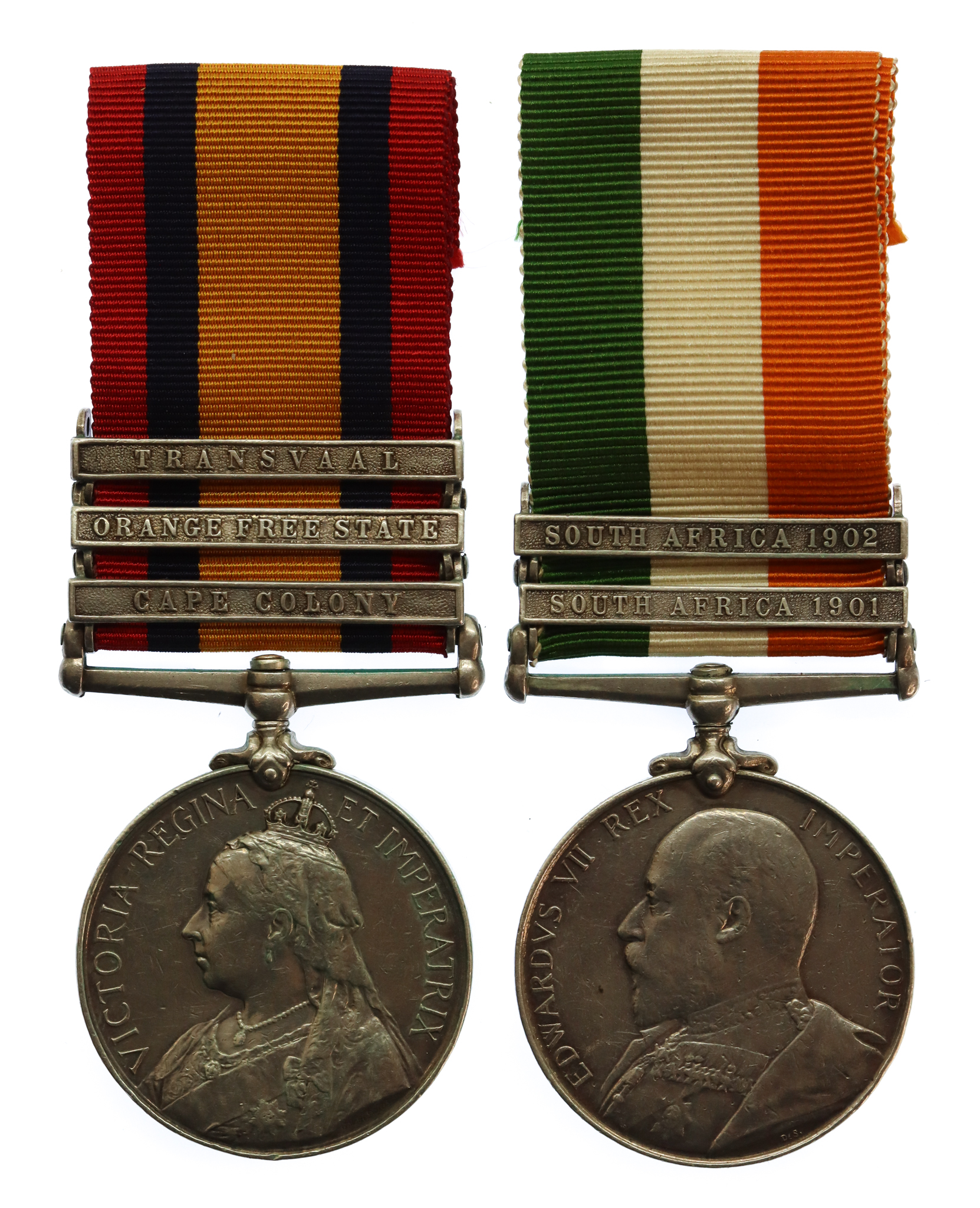 Queen's South Africa (Clasps - Cape Colony, Orange Free State, Transvaal) and King's South Africa (Clasps - South Africa 1901, South Africa 1902) Medal Pair - Serjt. C. Cox, Lincolnshire Regiment