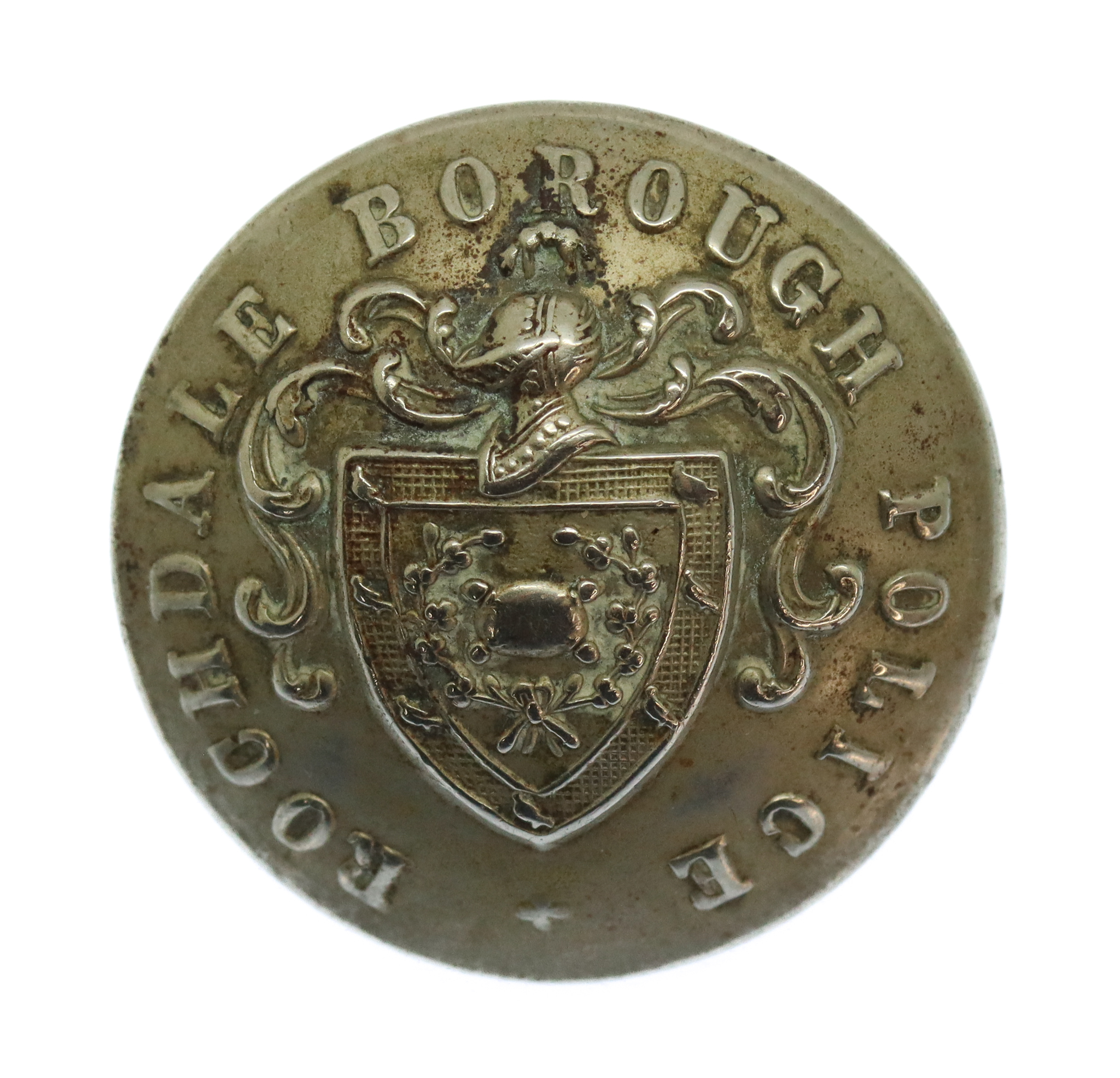 Victorian Rochdale Borough Police White Metal Coat of Arms Button (24mm)