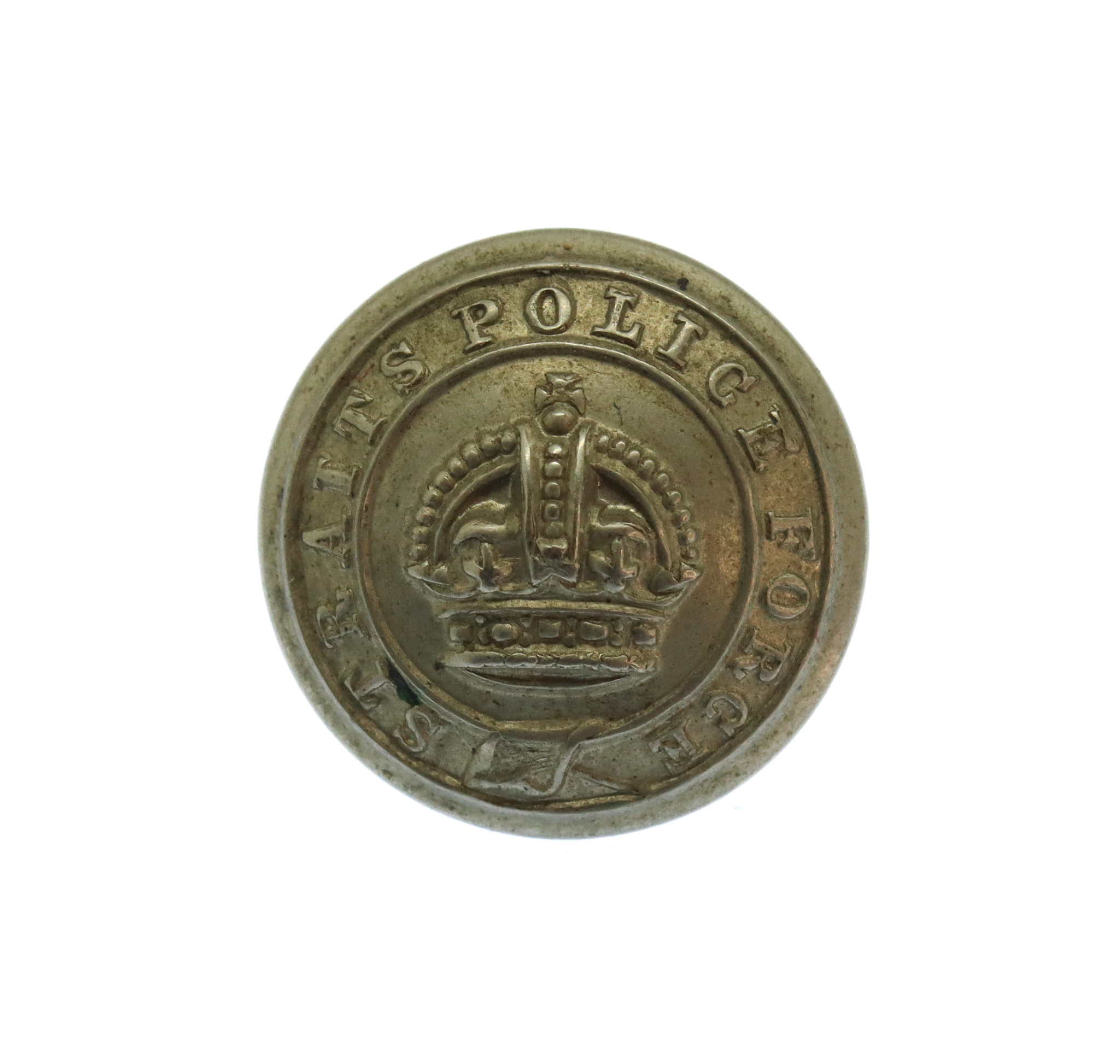 Straits Police Force (Malaysia) White Metal Button - King's Crown (16mm)