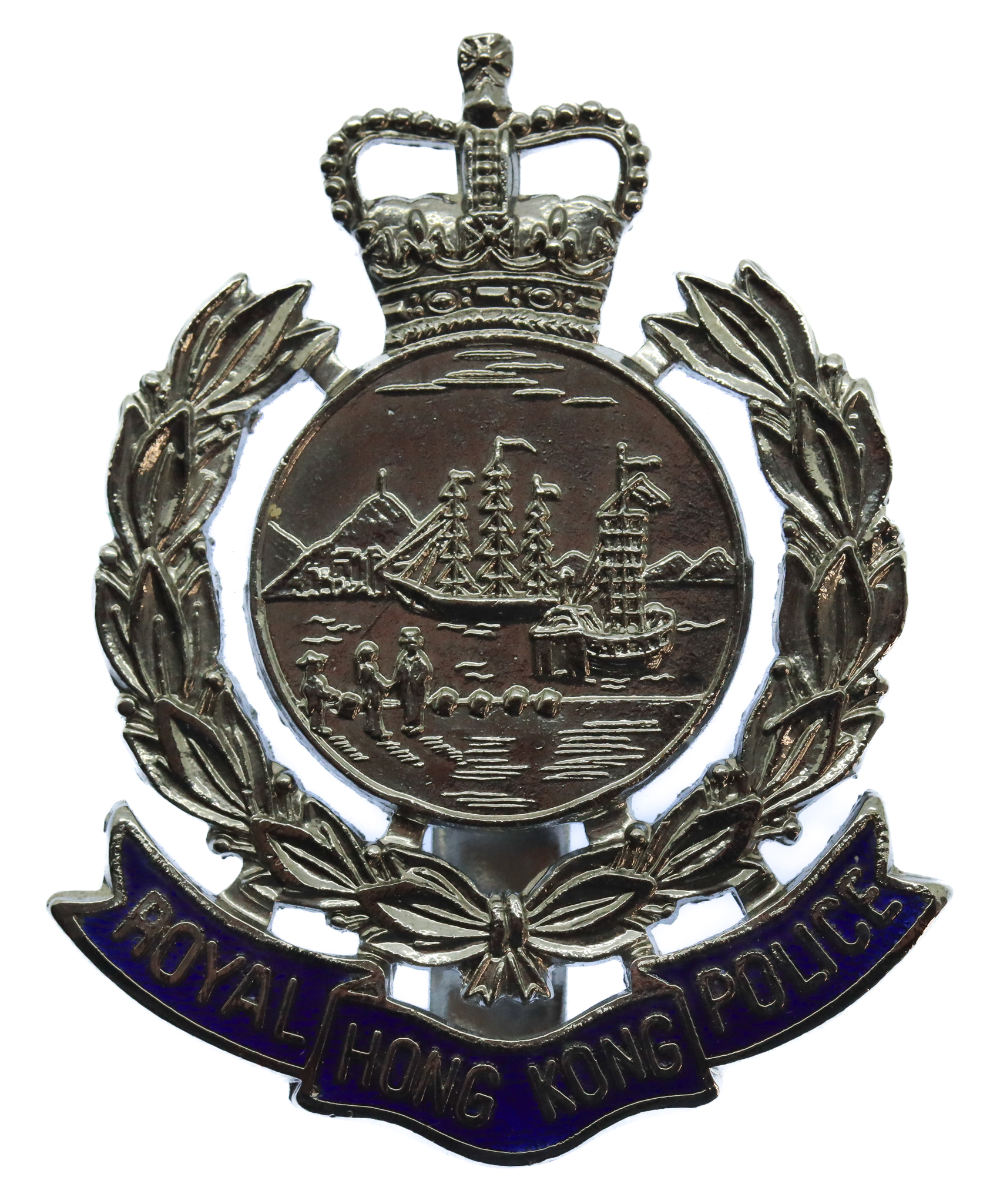 Royal Hong Kong Police Enamelled Cap Badge - Queen's Crown