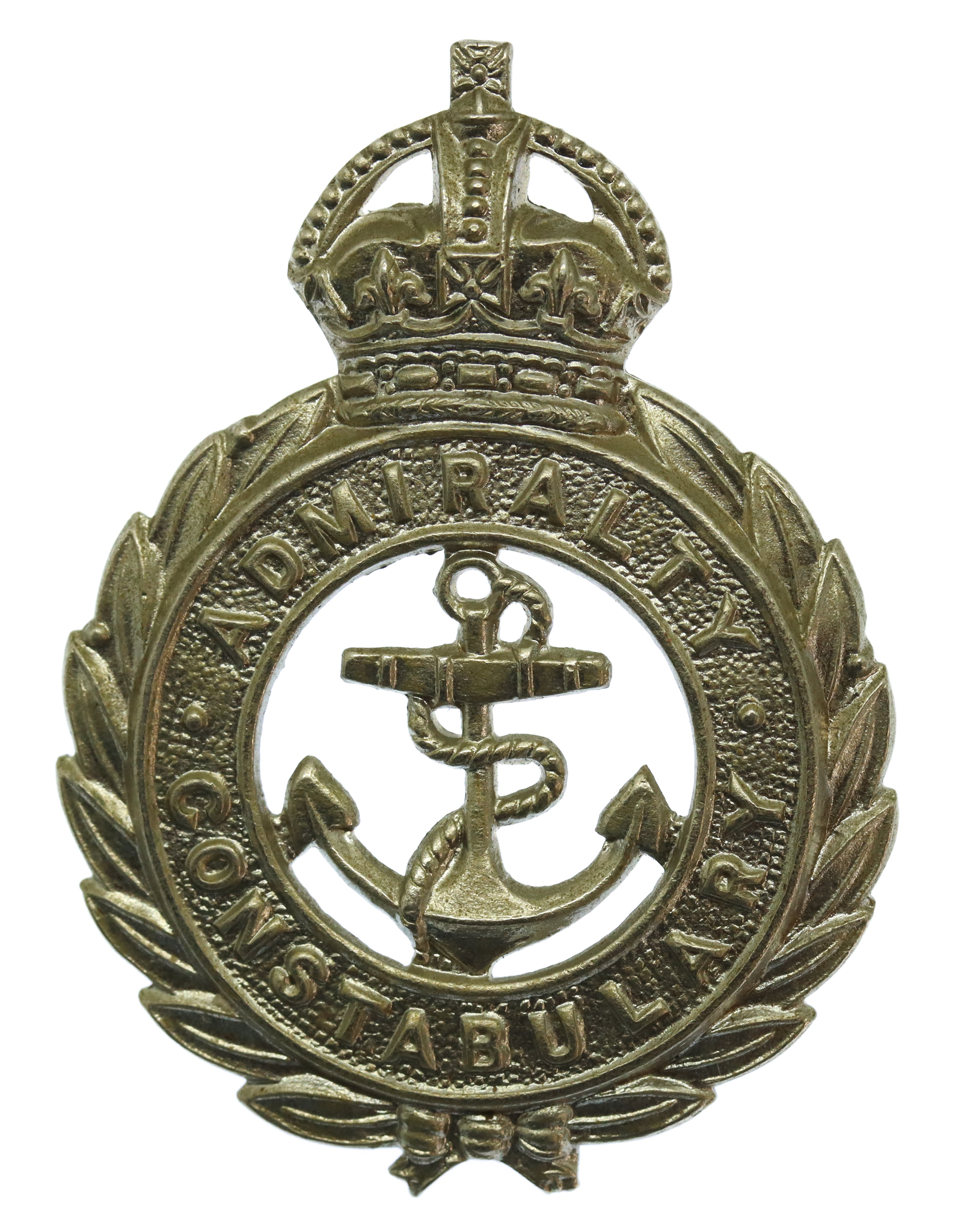 Admiralty Constabulary White Metal Cap Badge - King's Crown