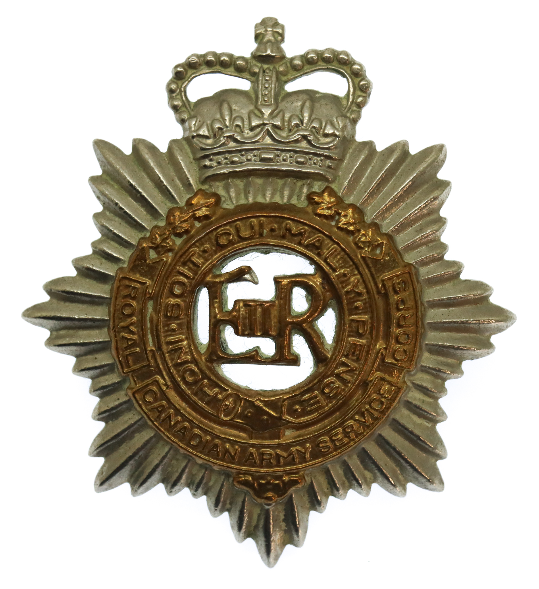 Royal Canadian Army Service Corps Bi-metal Cap Badge - Queen's Crown