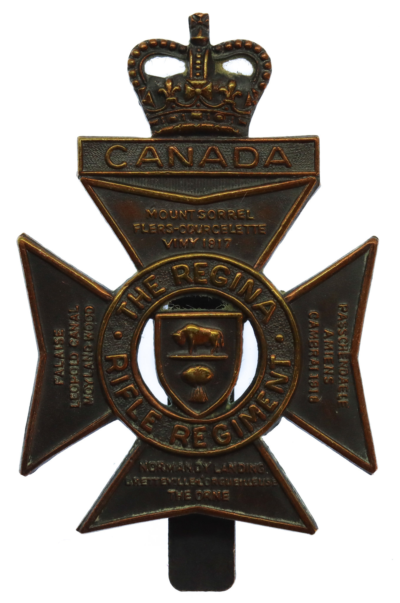 Canadian The Regina Rifle Regiment Cap Badge - Queen's Crown