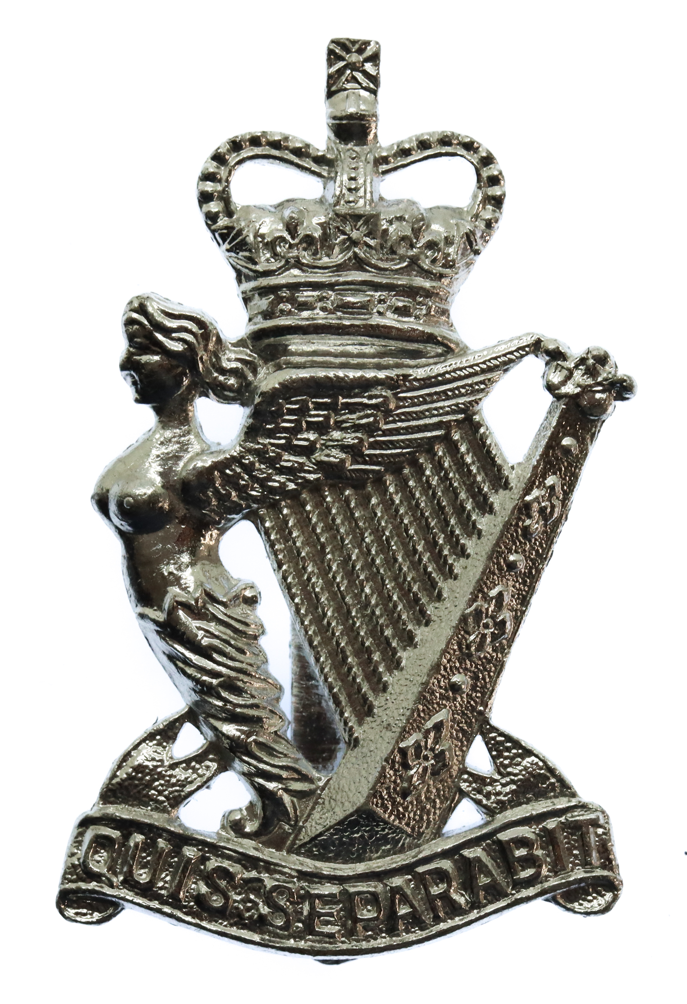 Royal Ulster Rifles Anodised (Staybrite) Cap Badge - Queen's Crown