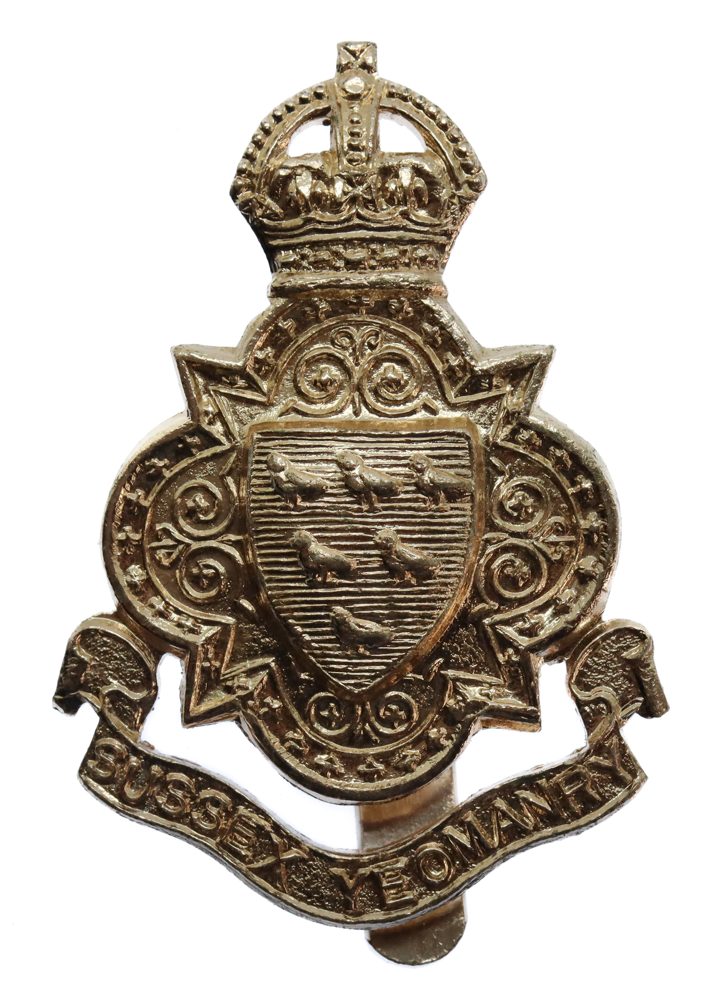 Sussex Yeomanry Anodised (Staybrite) Cap Badge - King's Crown
