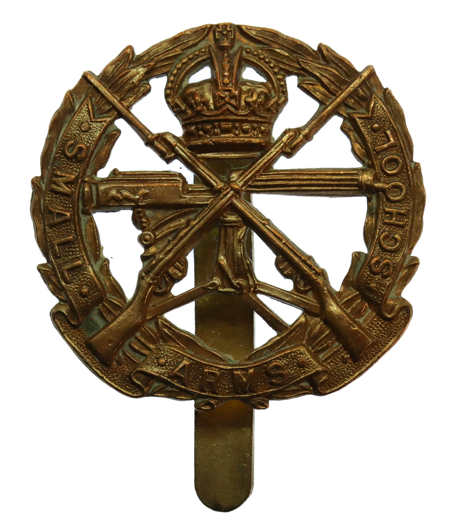 Small Arms School Brass Cap Badge - King's Crown