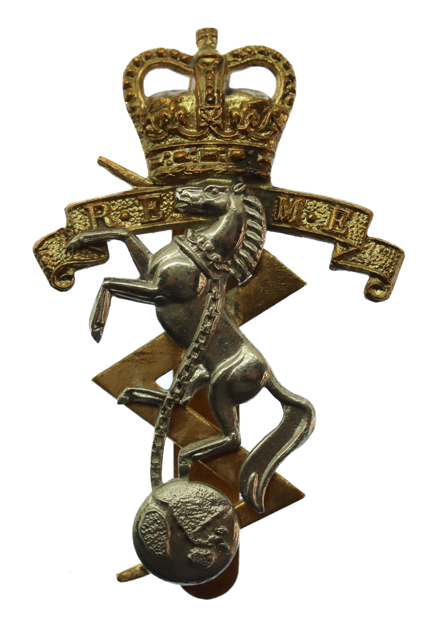 Royal Electrical & Mechanical Engineers (R.E.M.E.) Bi-Metal Cap Badge - Queen's Crown