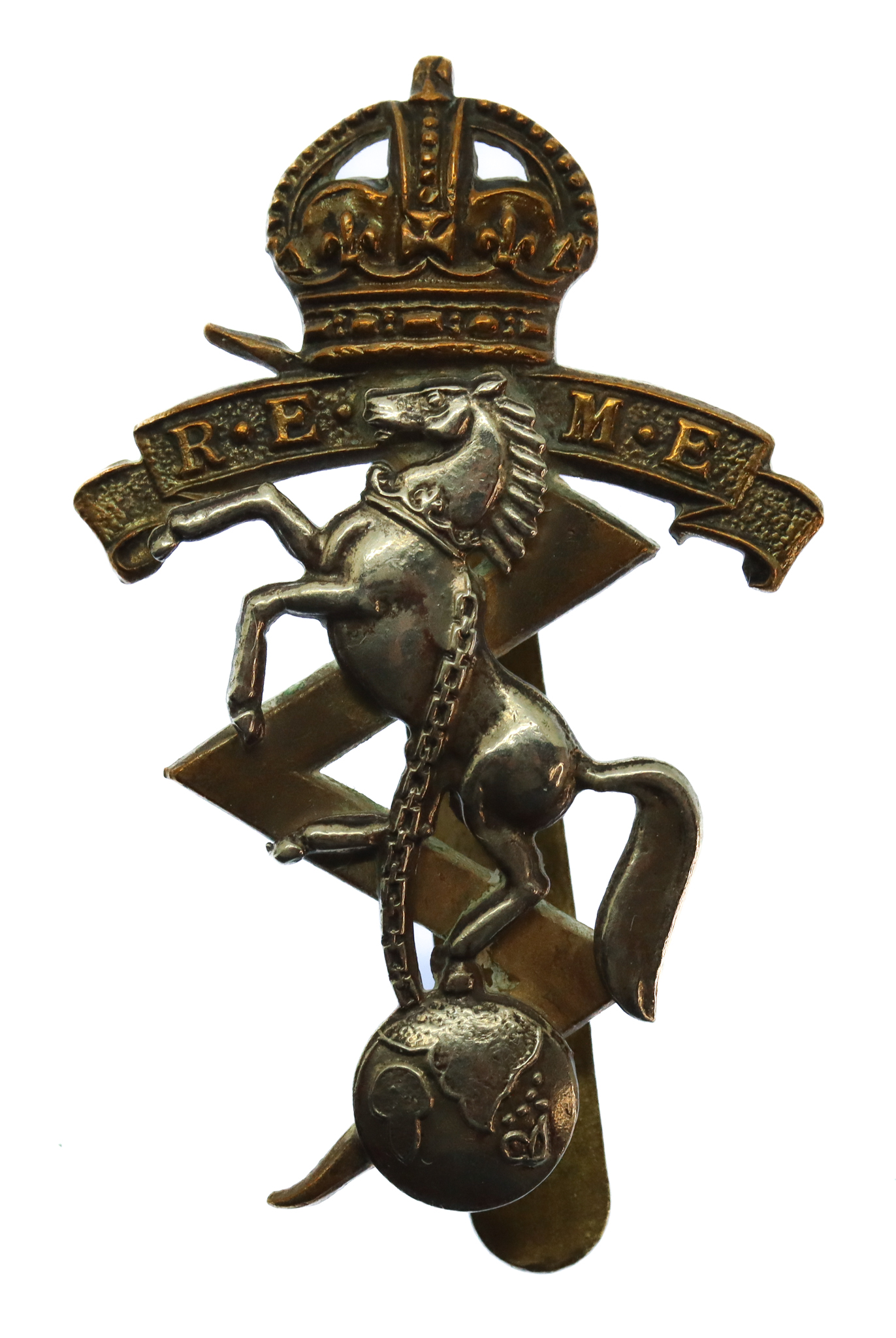 Royal Electrical & Mechanical Engineers (R.E.M.E.) Bi-Metal Cap Badge - King's Crown (2nd Pattern)