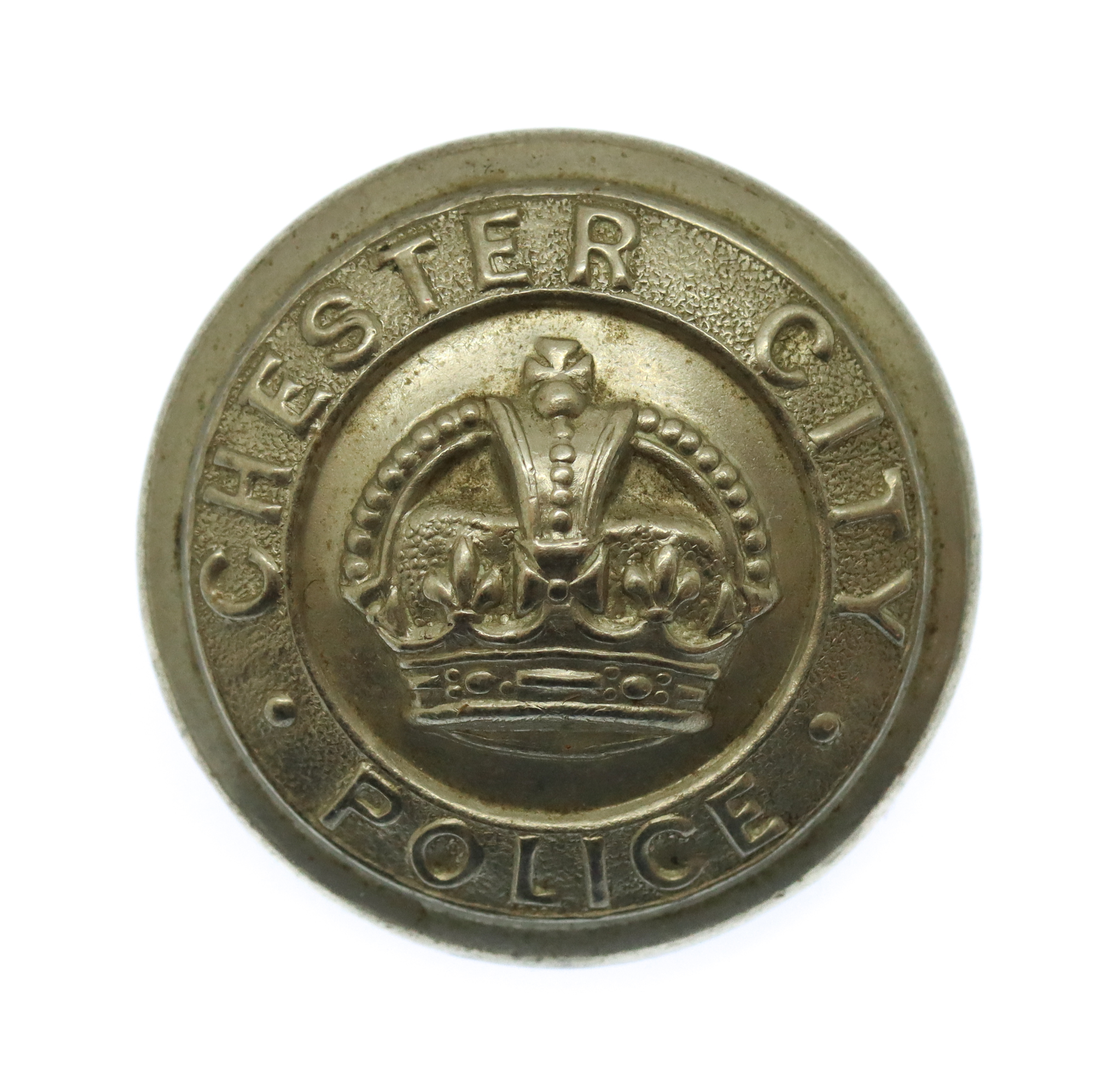 Chester City Police White Metal Button - King's Crown (25mm)