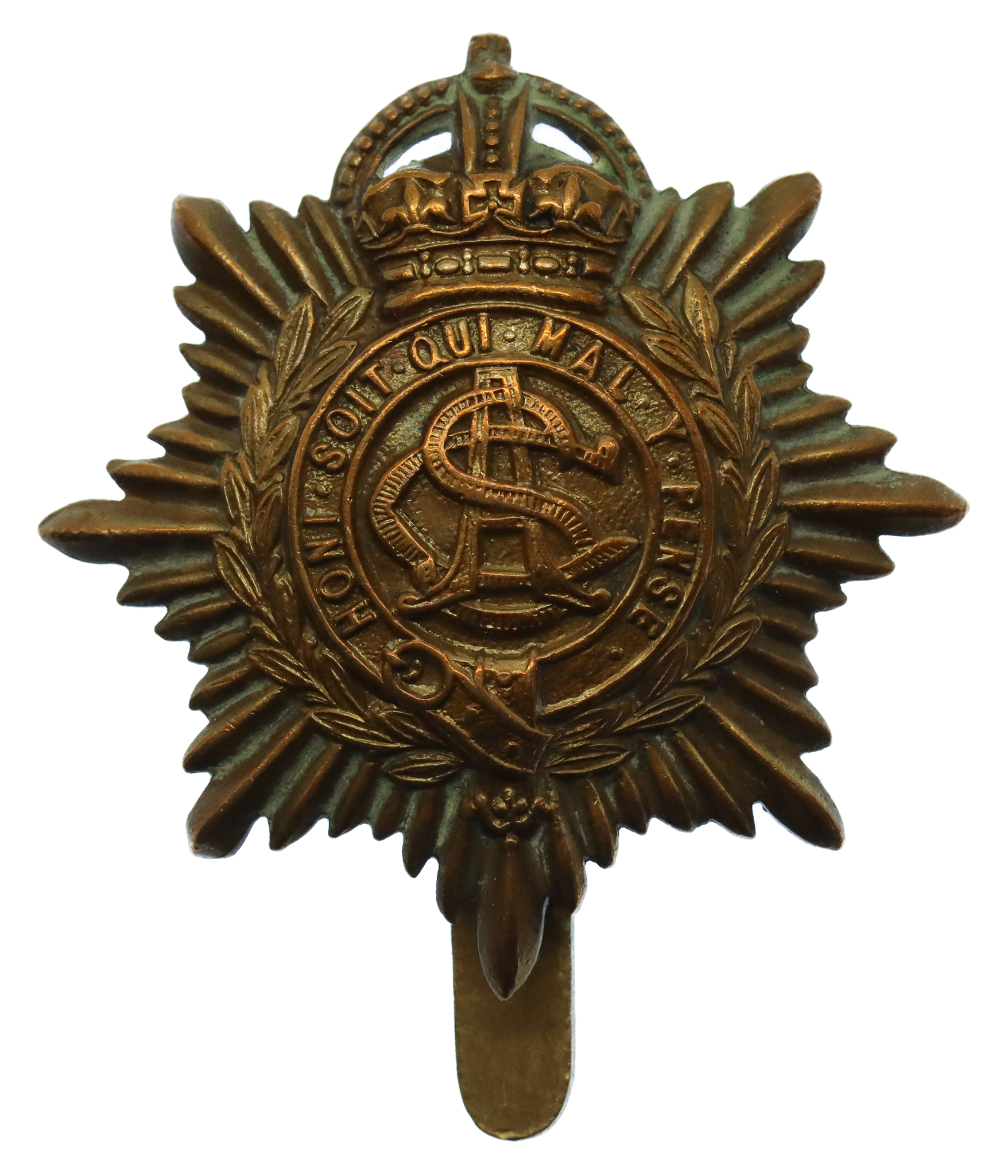 Army Service Corps (A.S.C.) WW1 Non Voided Economy Cap Badge 