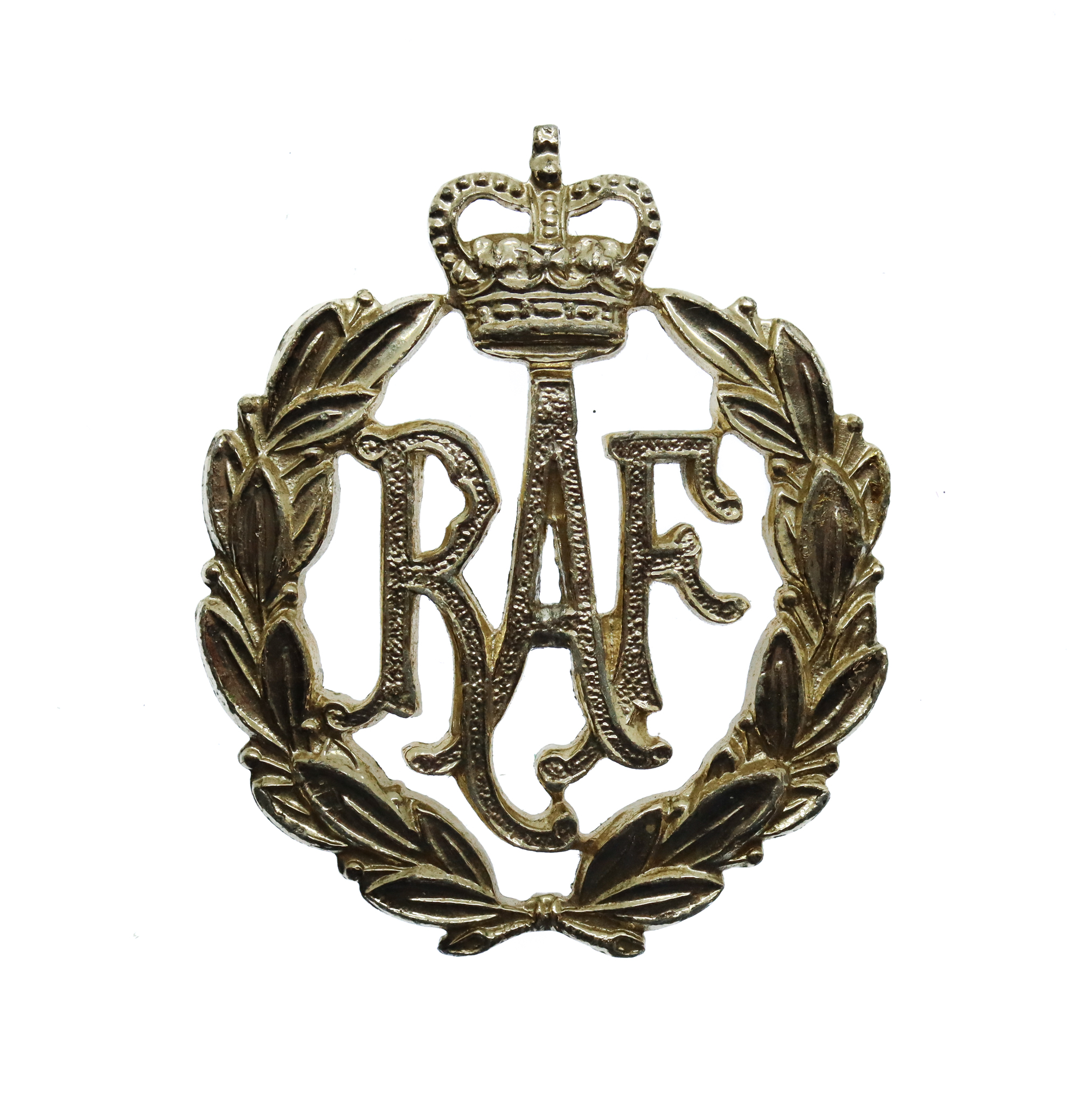 Royal Air Force (R.A.F.) Women's Sew on Anodised (Staybrite) Cap Badge - Queen's Crown
