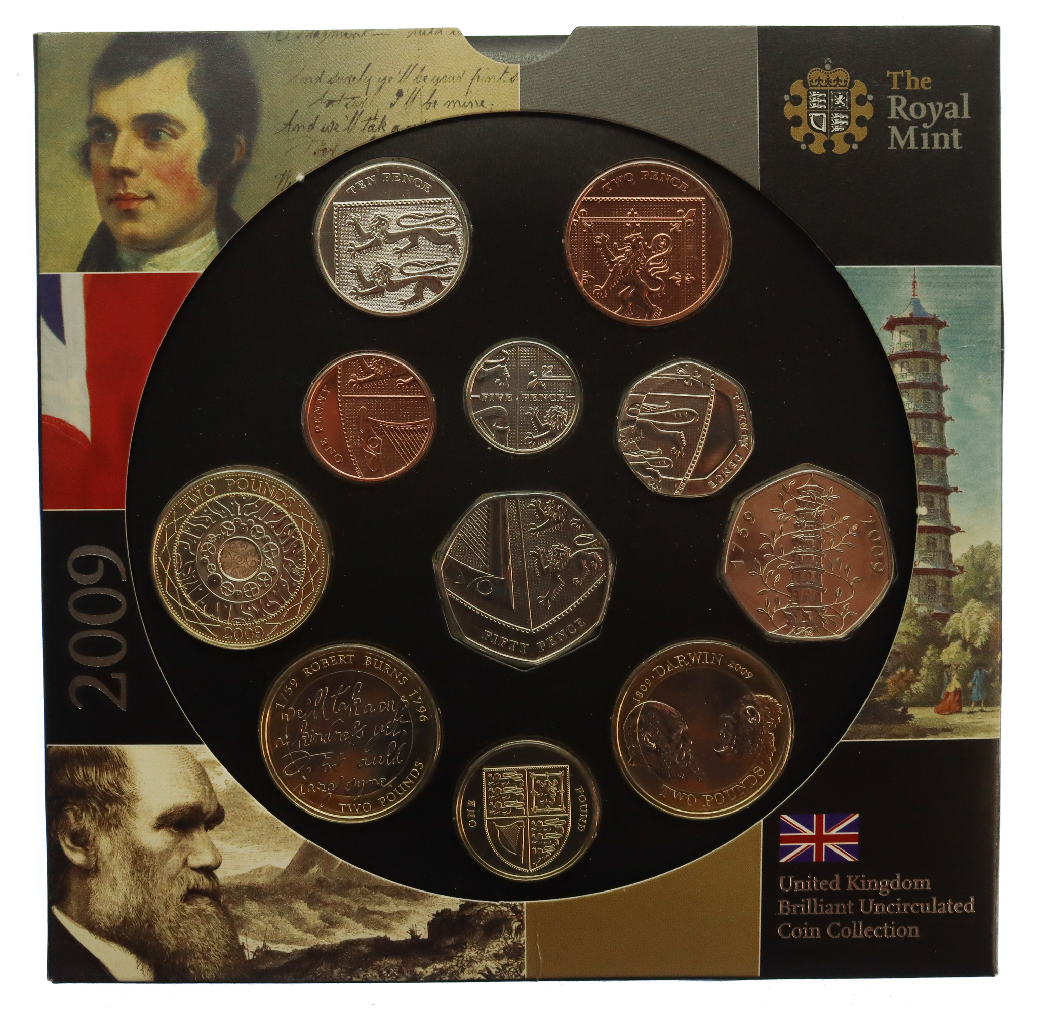 Royal Mint 2009 United Kingdom Brilliant Uncirculated Coin Set with Rare Kew Gardens 50p Coin