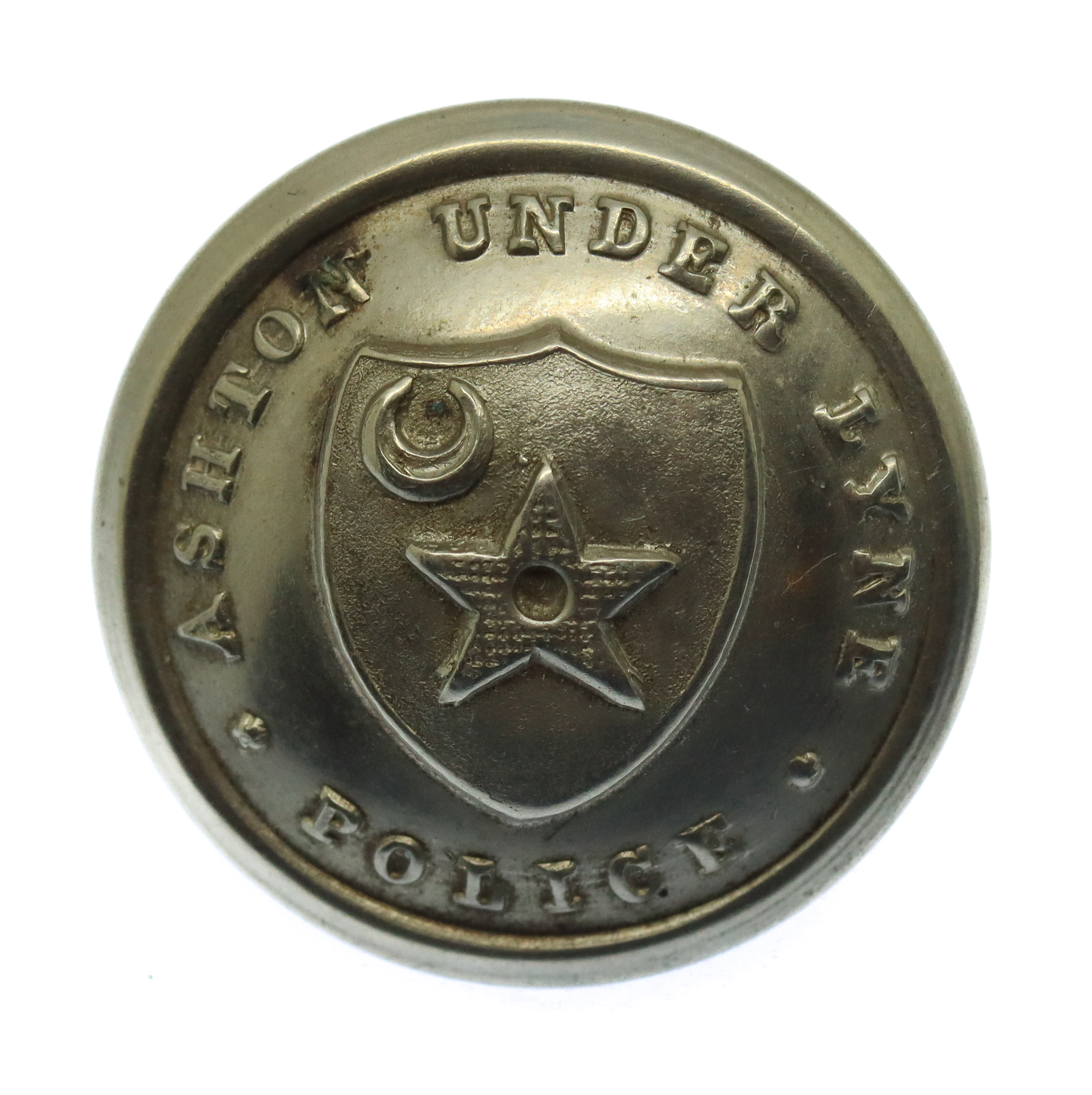 Ashton-under-Lyne Borough Police White Metal Coat of Arms Button (24mm)