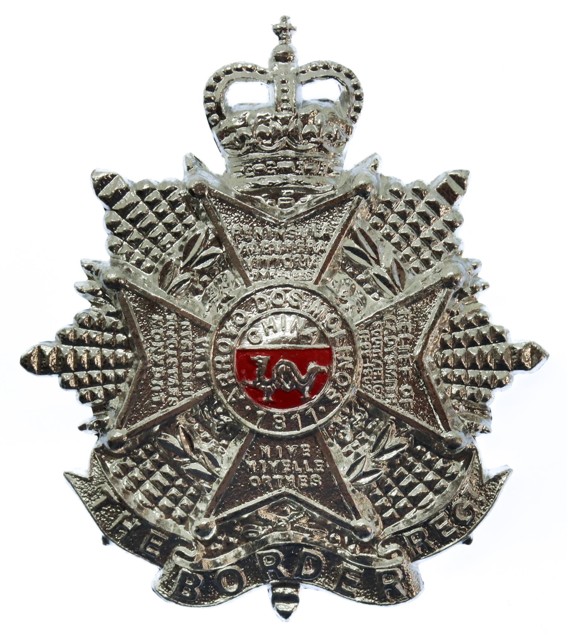 Border Regiment Anodised (Staybrite) Cap Badge - Queen's Crown