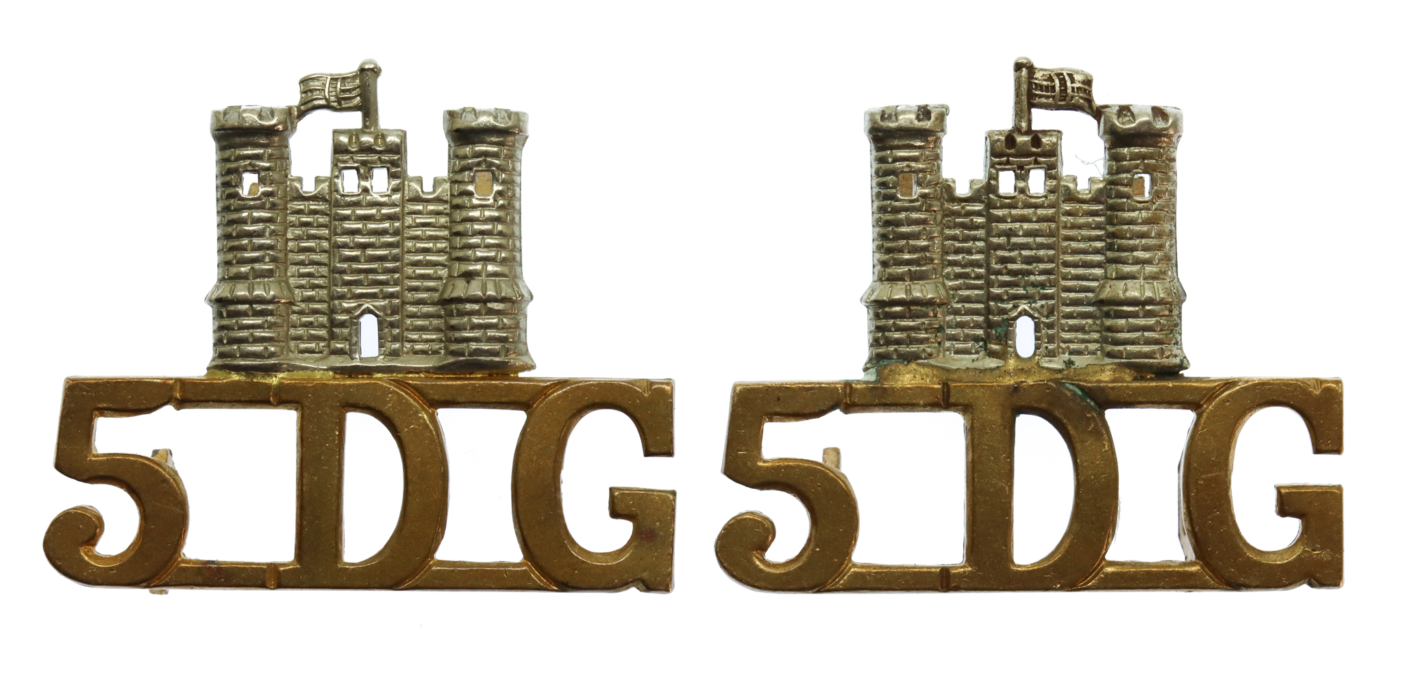 Pair of 5th (Royal Inniskilling) Dragoon Guards (Castle/5DG) Shoulder Titles 