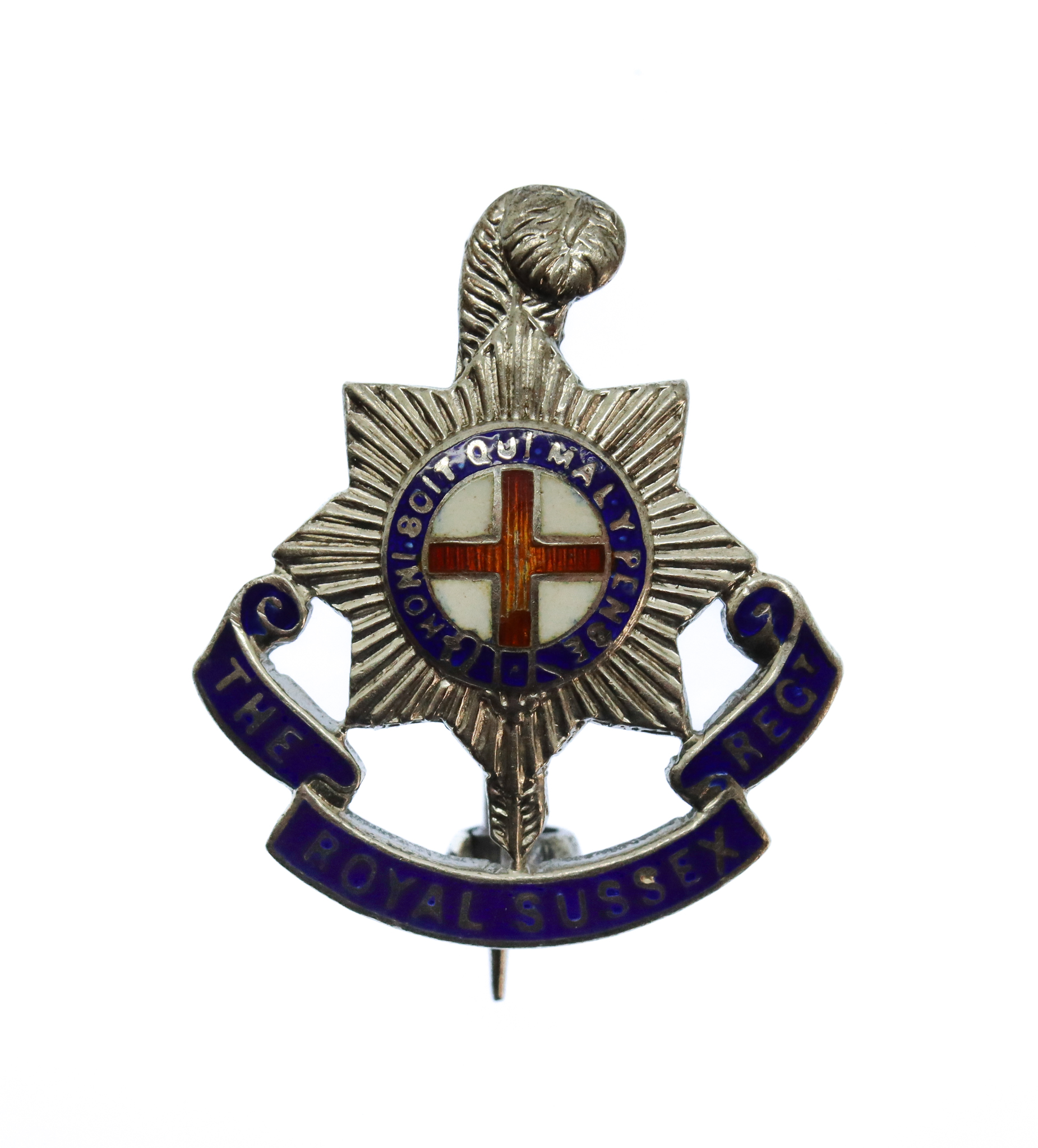Royal Sussex Regiment Silver & Enamel Sweetheart Brooch/Lapel Badge
