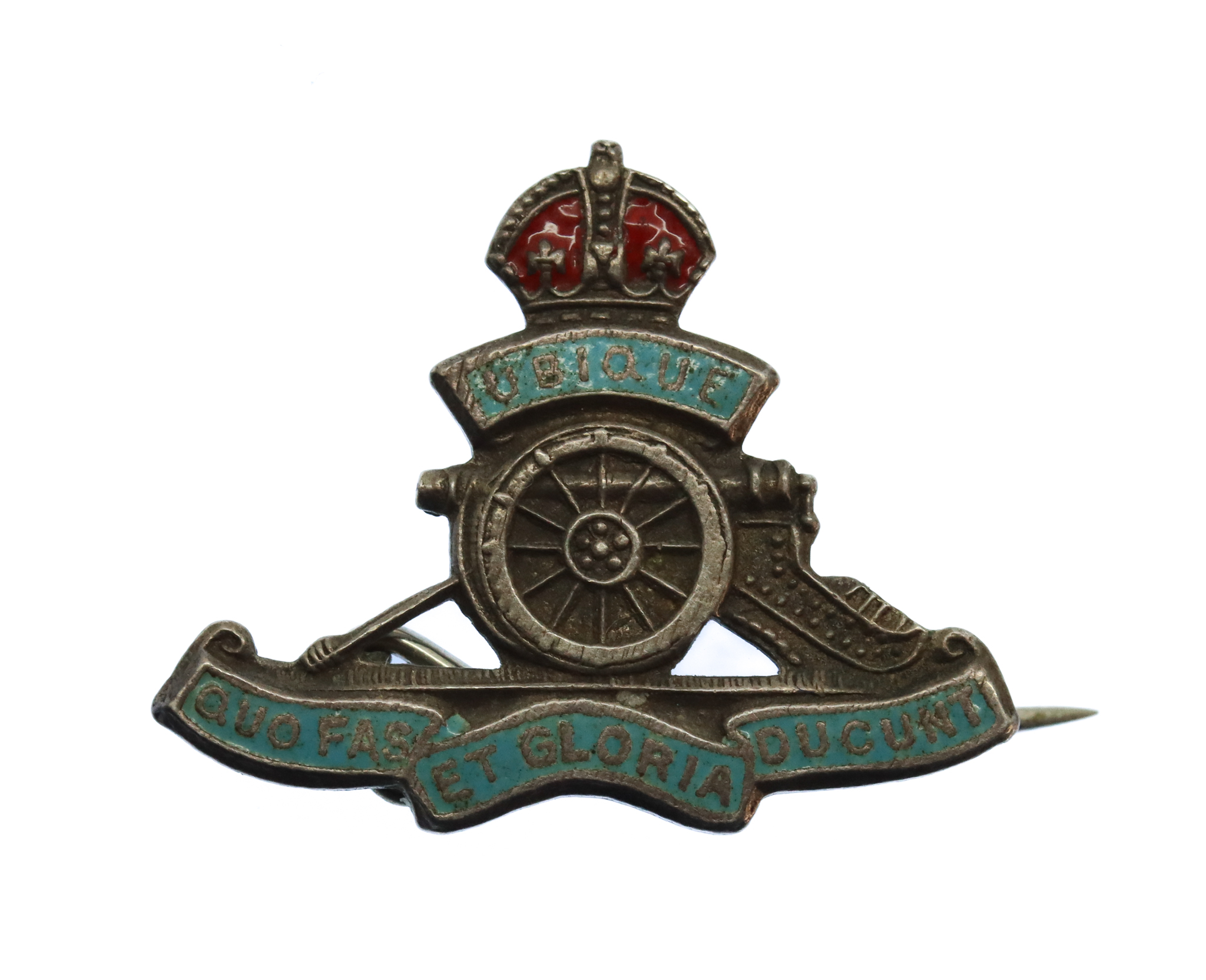 Royal Artillery Silver & Enamel Sweetheart Brooch - King's Crown