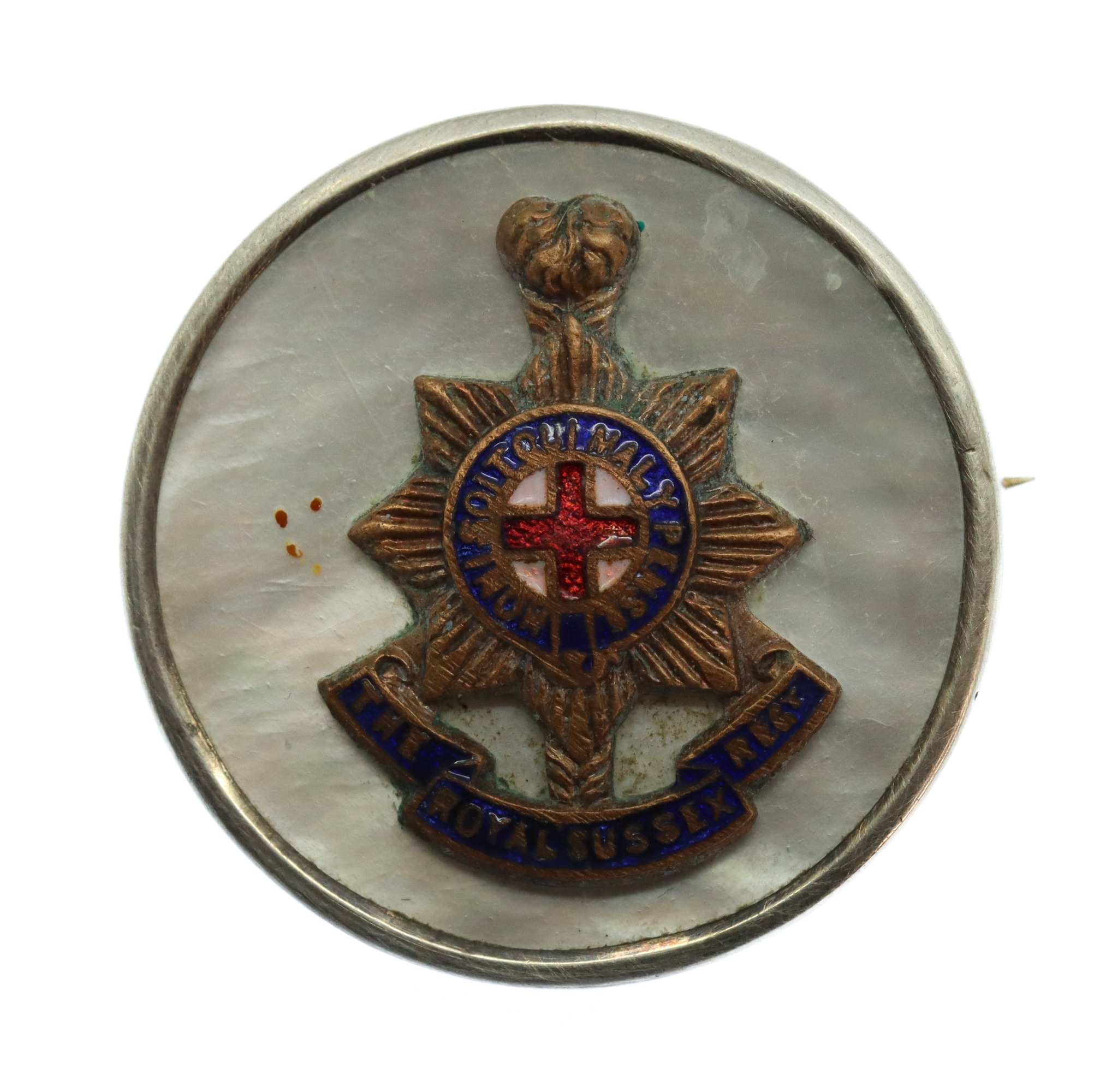 Royal Sussex Regiment Mother of Pearl & Silver Rim Sweetheart Brooch