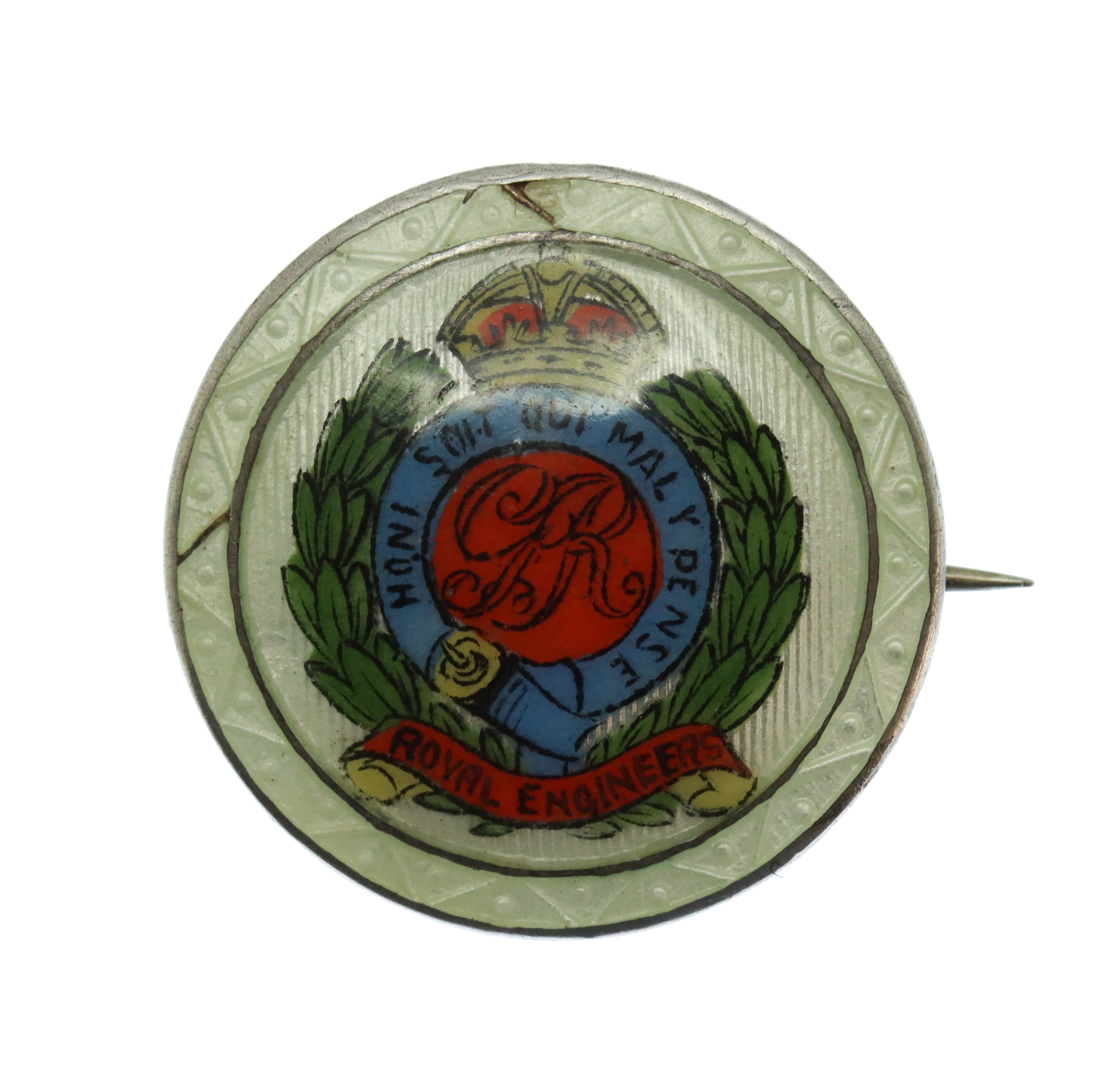 Royal Engineers Sterling Silver & Guilloche Enamel Sweetheart Brooch