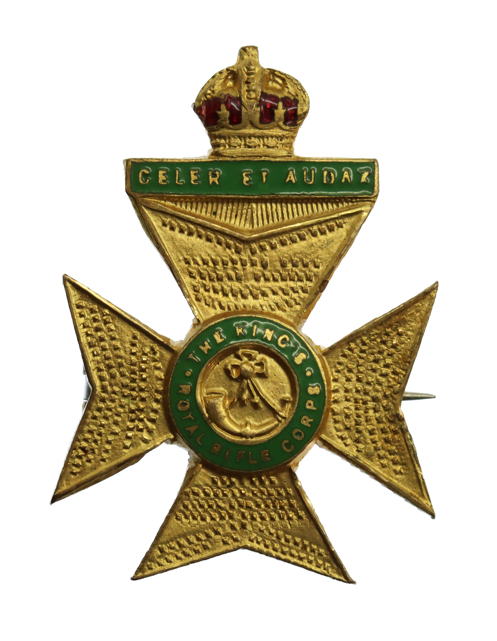 King's Royal Rifle Corps (K.R.R.C.) Enamelled Sweetheart Brooch - King's Crown