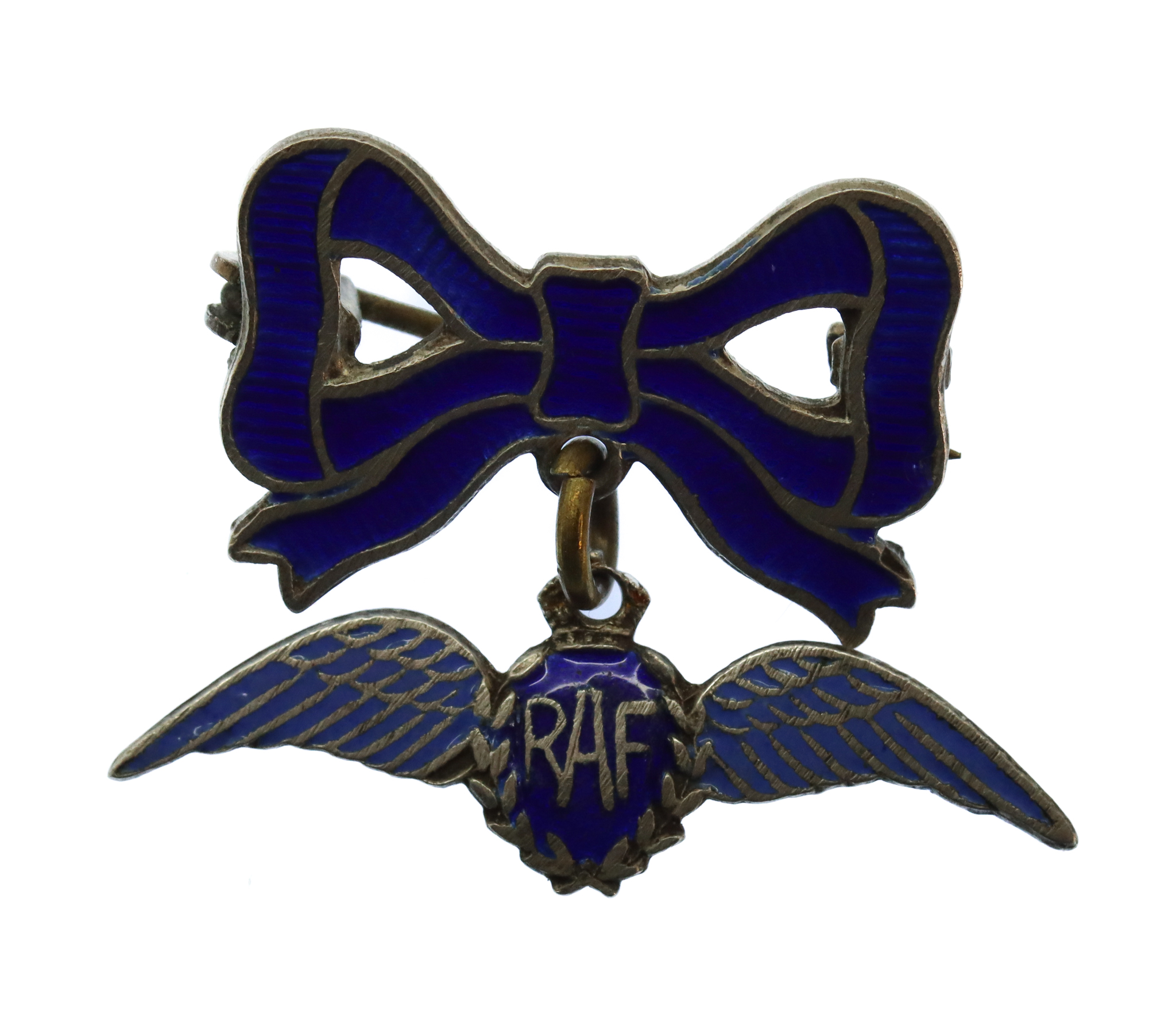 Royal Air Force (R.A.F.) Sterling Silver & Enamel Bow Suspension Sweetheart Brooch 