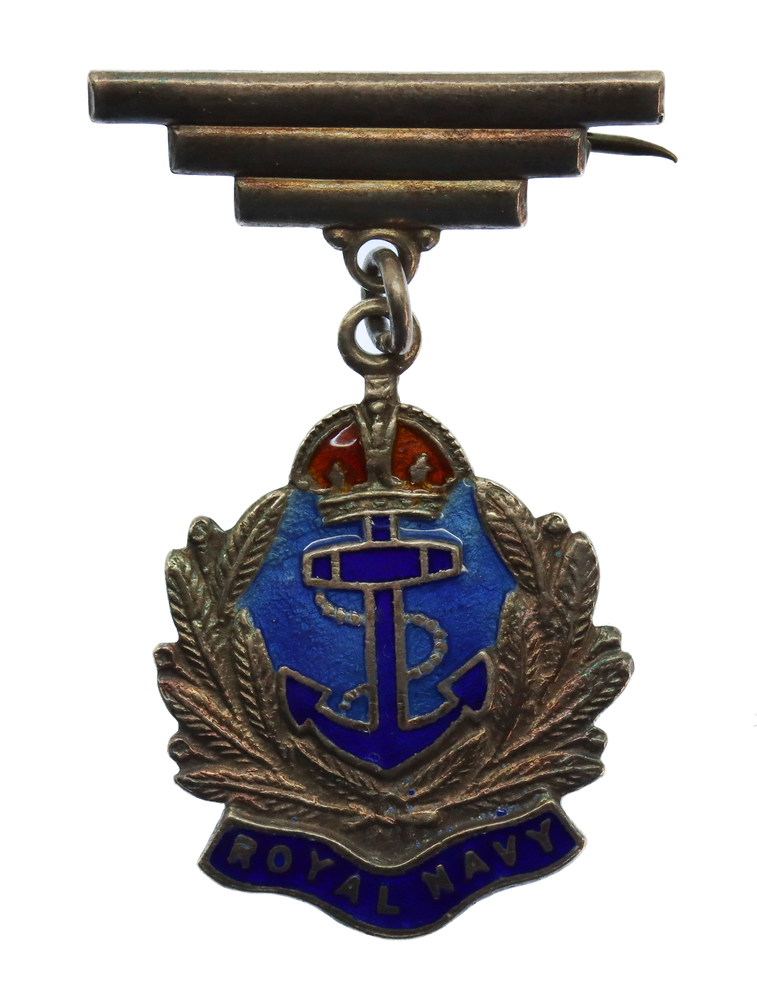 Royal Navy Silver & Enamel Pendant Sweetheart Brooch - King's Crown