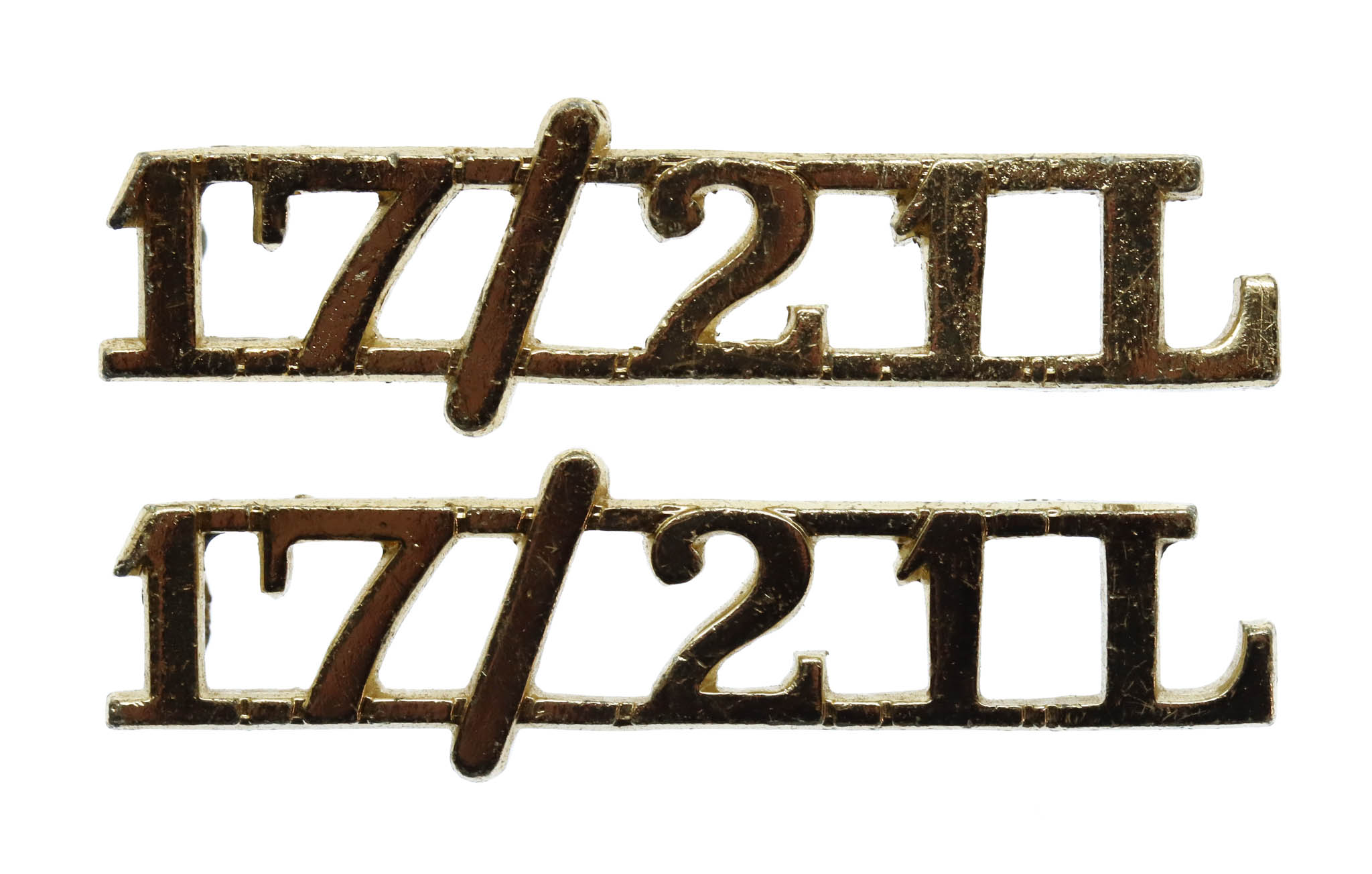 Pair of 17th/21st Lancers (17/21L) Anodised (Staybrite) Shoulder Titles