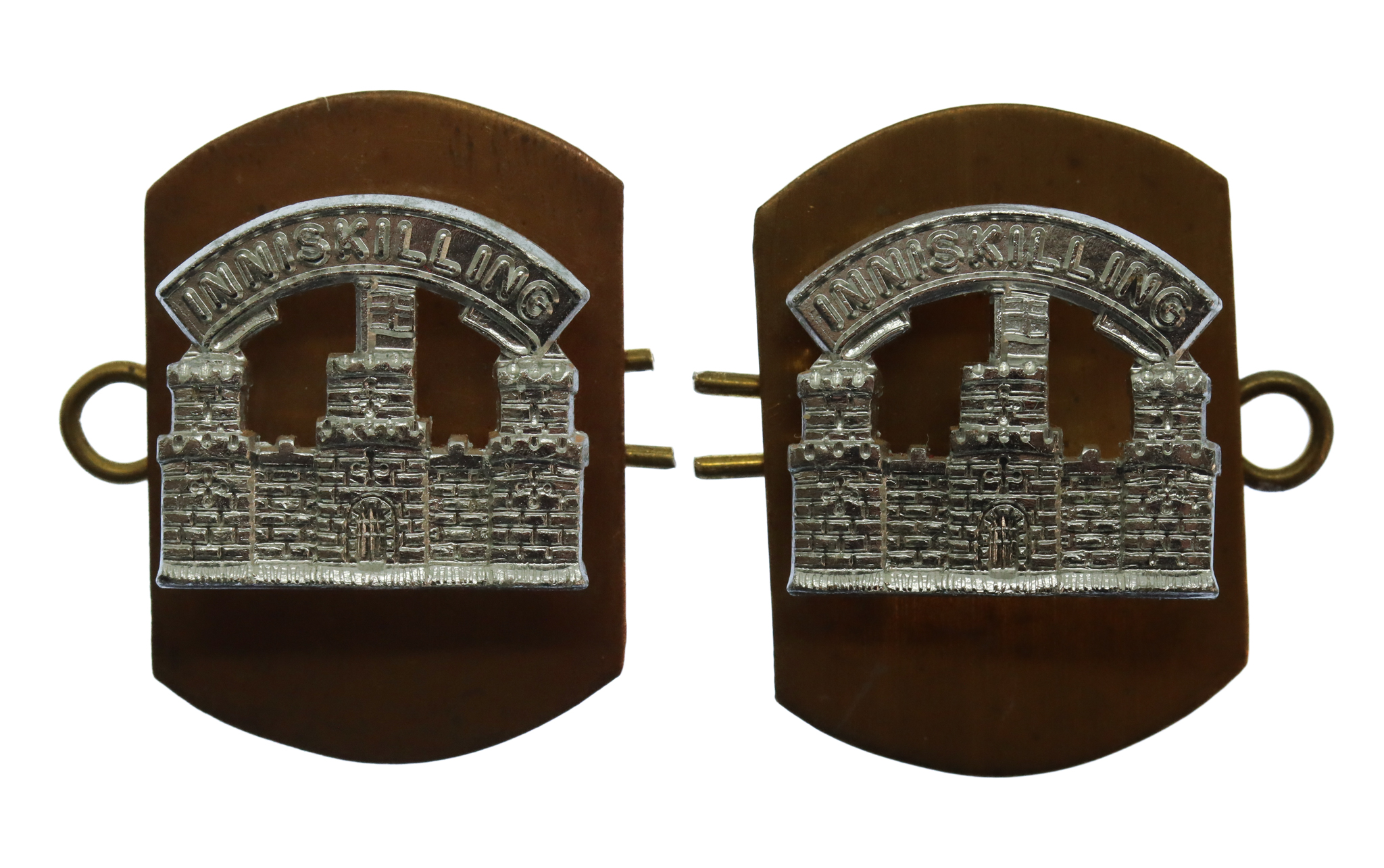 Pair of Royal Irish Rangers/Royal Irish Regiment Anodised (Staybrite) Collar Badges