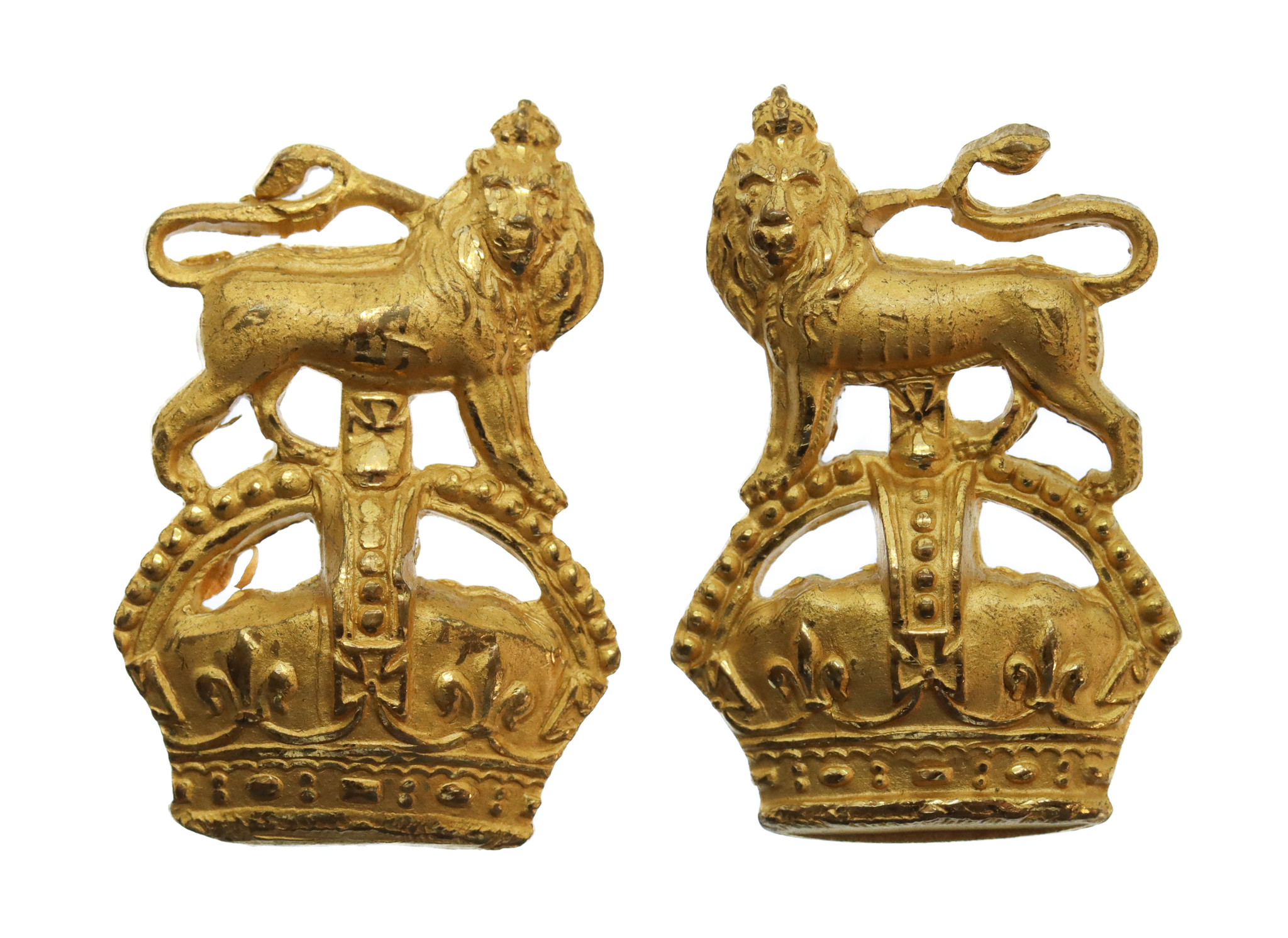 Pair of Queen's Own Royal West Kent Regiment Officer's Gilt Collar Badges - King's Crown