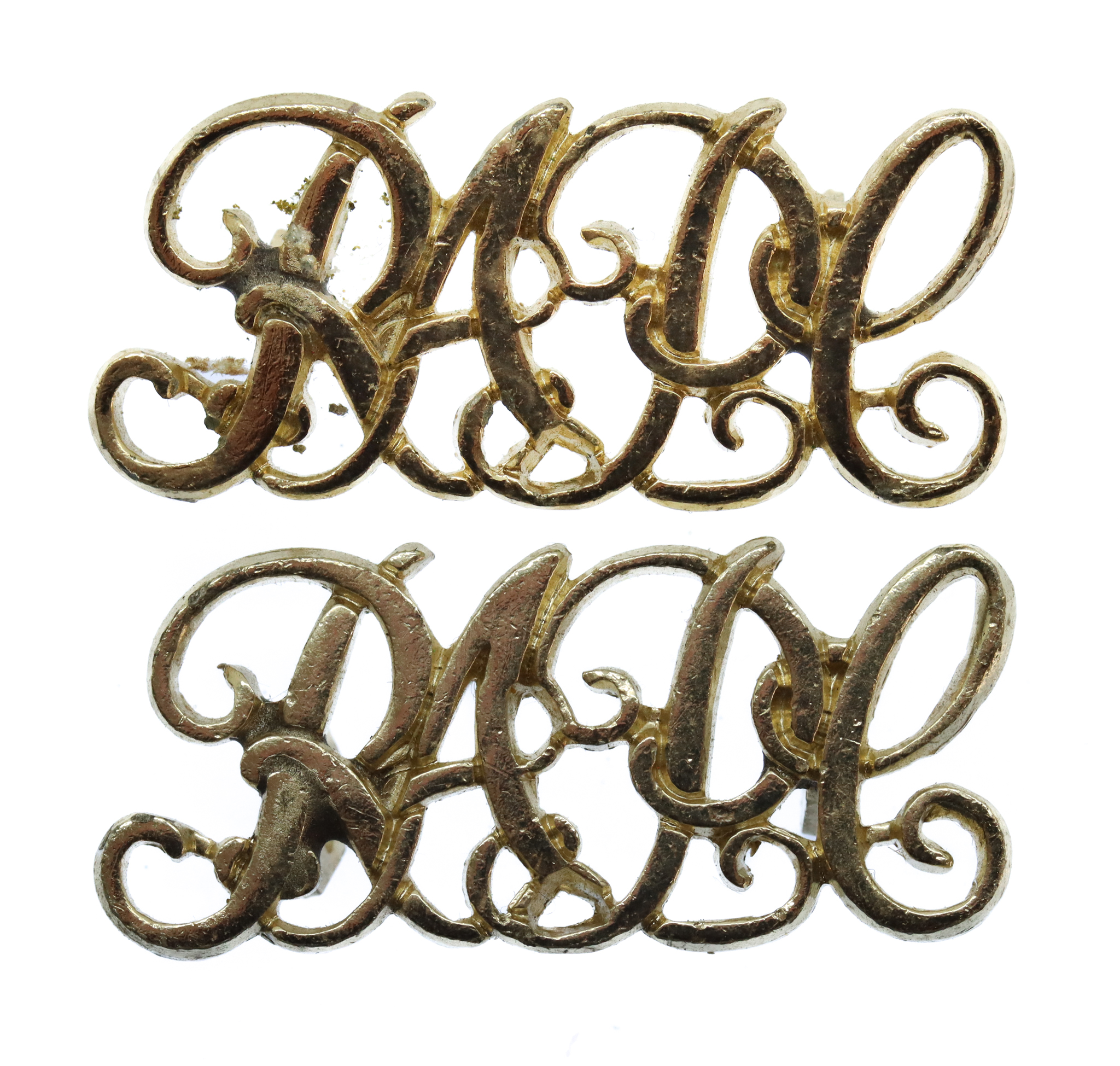 Pair of Royal Army Pay Corps (R.A.P.C.) Anodised (Staybrite) Shoulder Titles