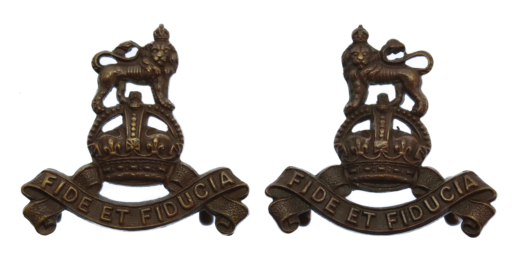Pair of Royal Army Pay Corps (R.A.P.C.) Officer's Service Dress Collar Badges - King's Crown