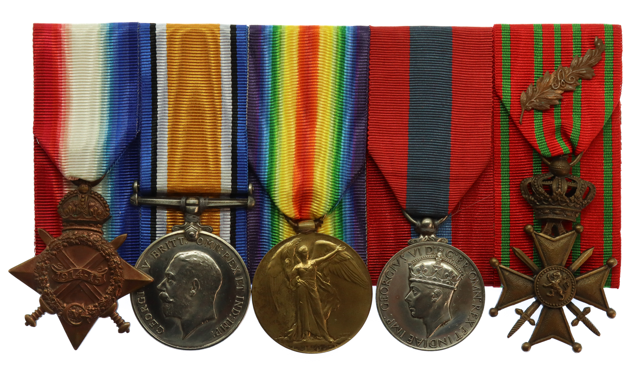 WW1 1914-15 Star Trio, Imperial Service Medal & Belgian Croix de Guerre (with Palm) - 2.Cpl. T.H. Ansell, Royal Engineers