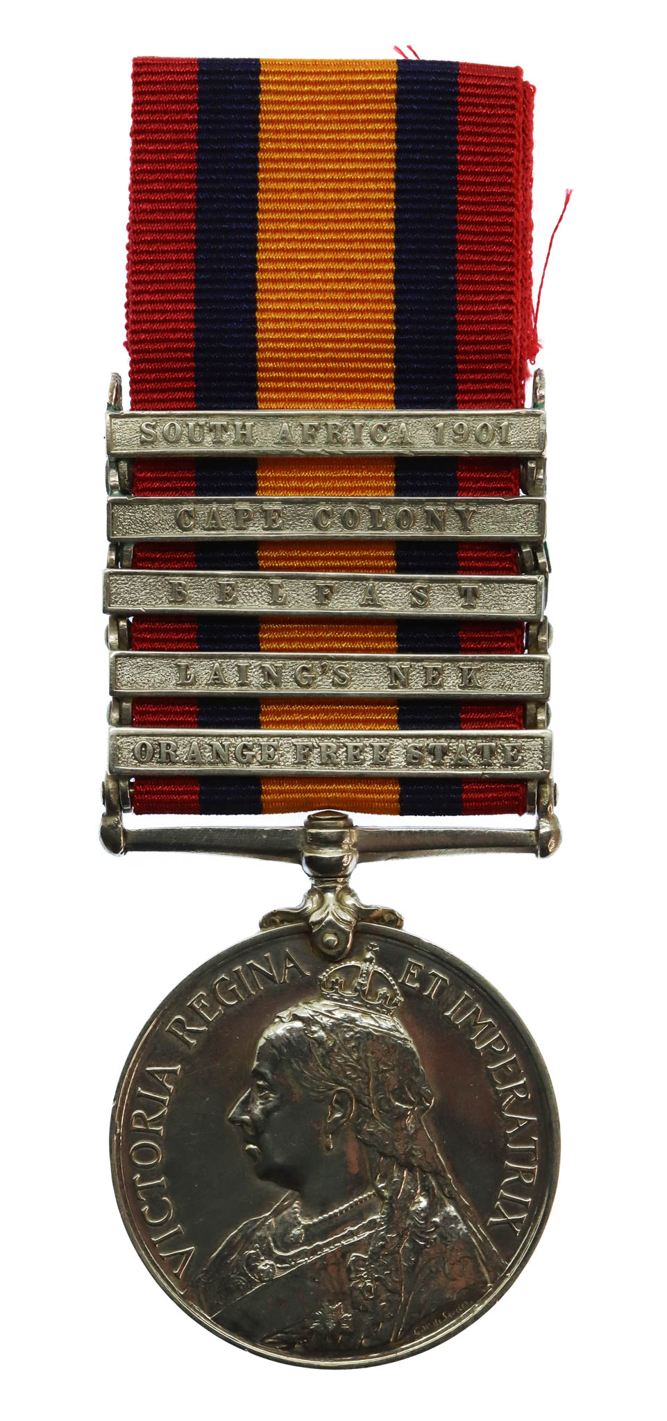Queen's South Africa Medal (5 Clasps - Orange Free State, Laing's Nek, Belfast, Cape Colony, South Africa 1901) - Corpl. Shng-Smith G. Pegg, 18th Hussars