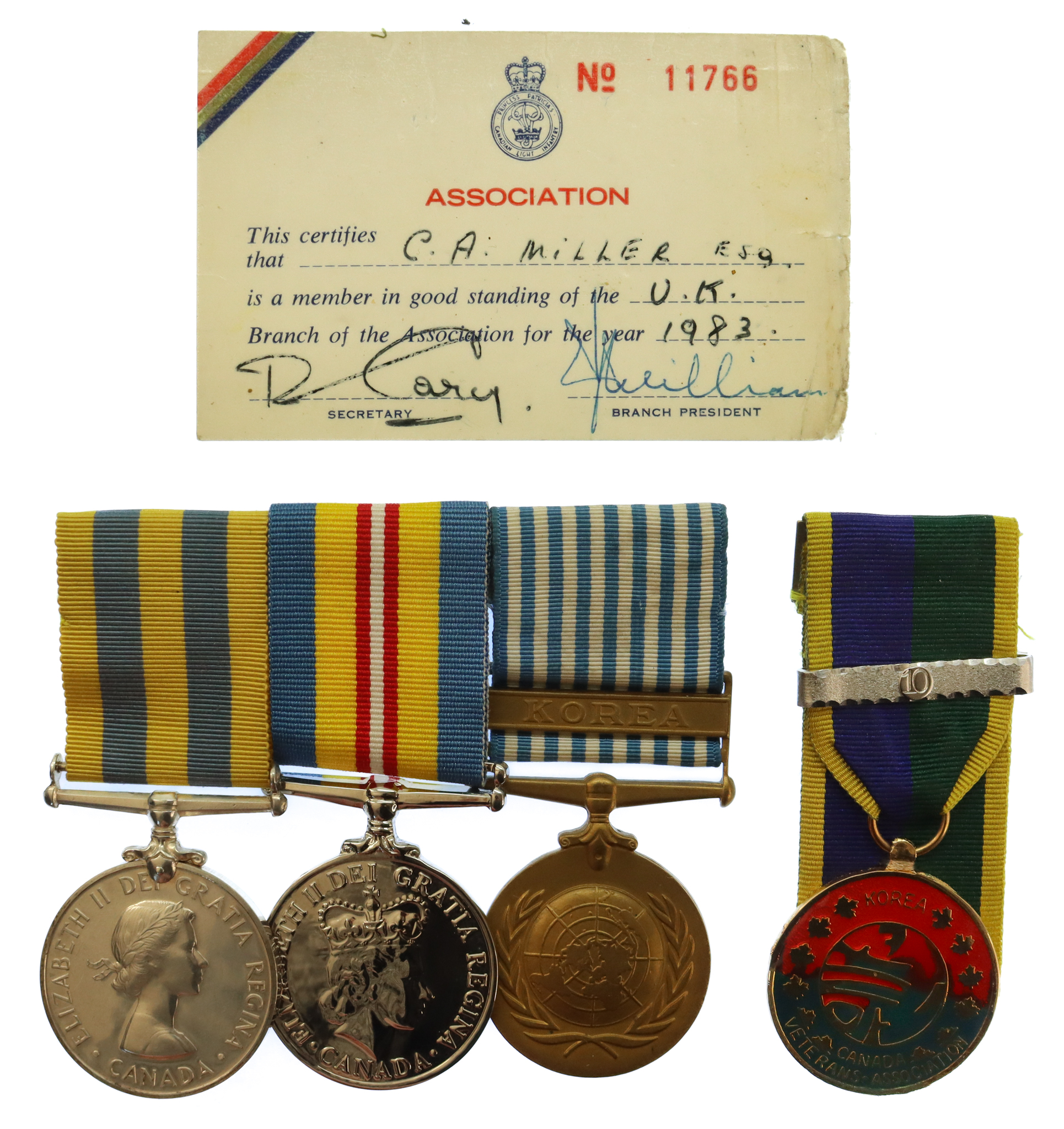 Canadian Korean War medal Group - C.A. Miller, Princess Patricia's Canadian Light Infantry