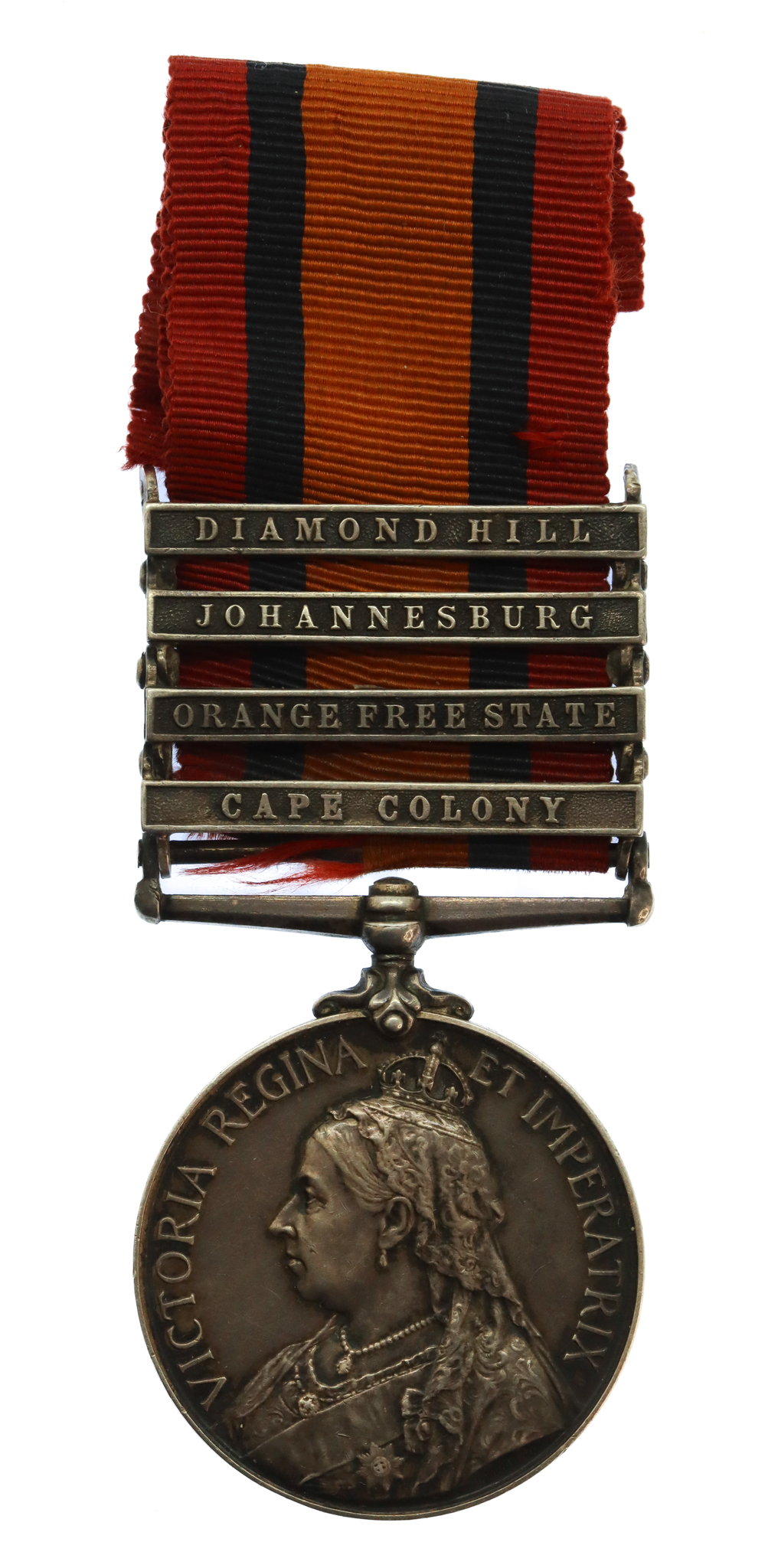 Queen's South Africa Medal (Clasps - Cape Colony, Orange Free State, Johannesburg, Diamond Hill) - Pte. E. Caswell, 6th Dragoons