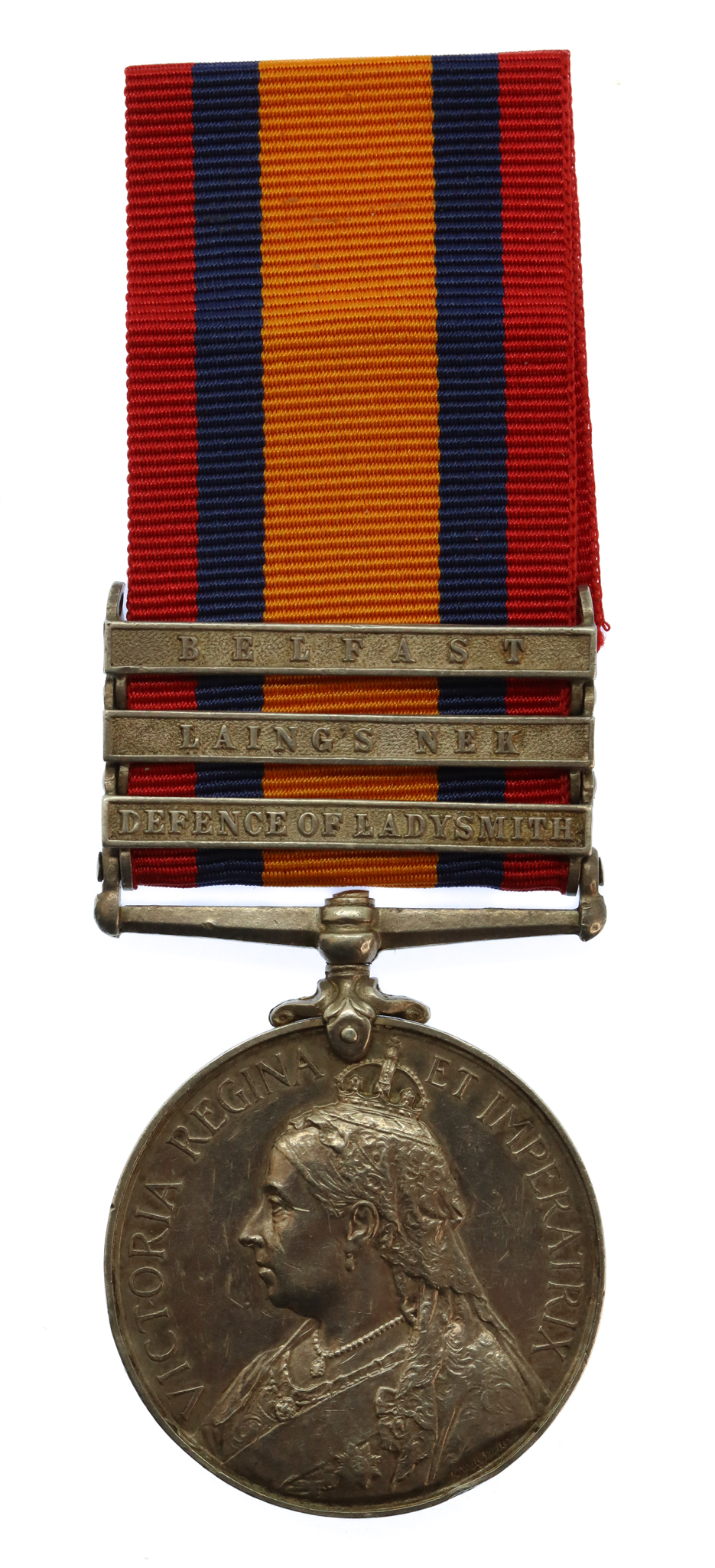 Queen's South Africa Medal (Clasps - Defence of Ladysmith, Laing's Nek, Belfast) - Pte. G. Leach, 2nd Bn. Rifle Brigade