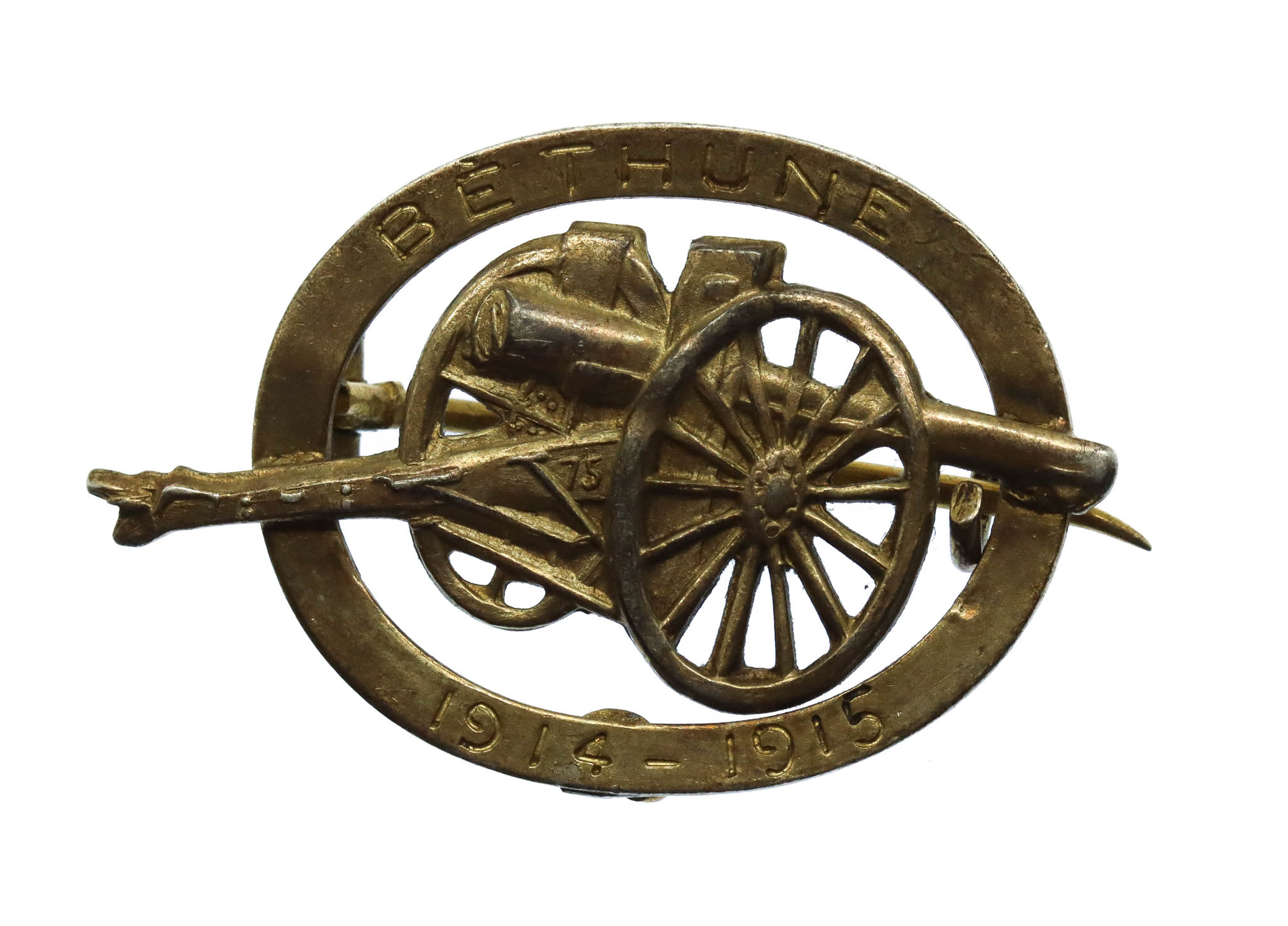 WW1 Bethune 1914-15 Heavy Artillery 75 Gun Gold Plated Sweetheart Brooch