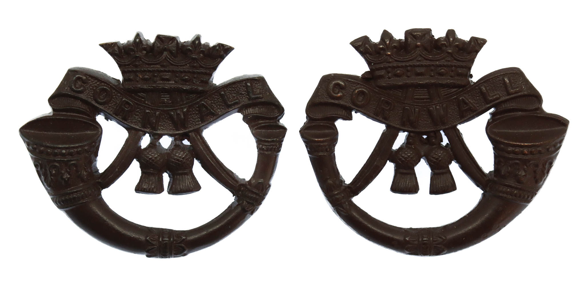 Pair of Duke of Cornwall's Light Infantry Officer's Service Dress Collar Badges