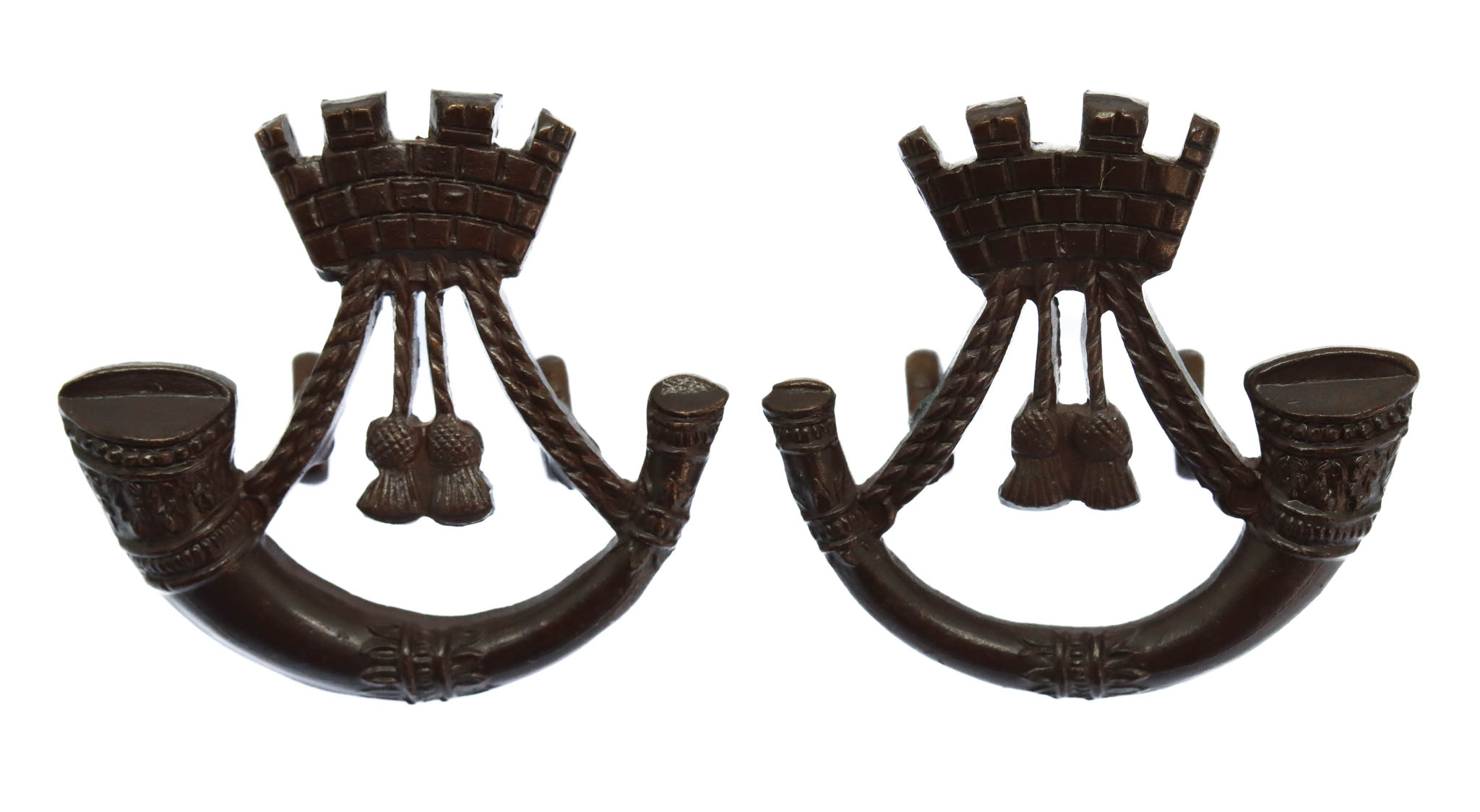 Pair of Somerset & Cornwall Light Infantry Officer's Bronze Collar Badges