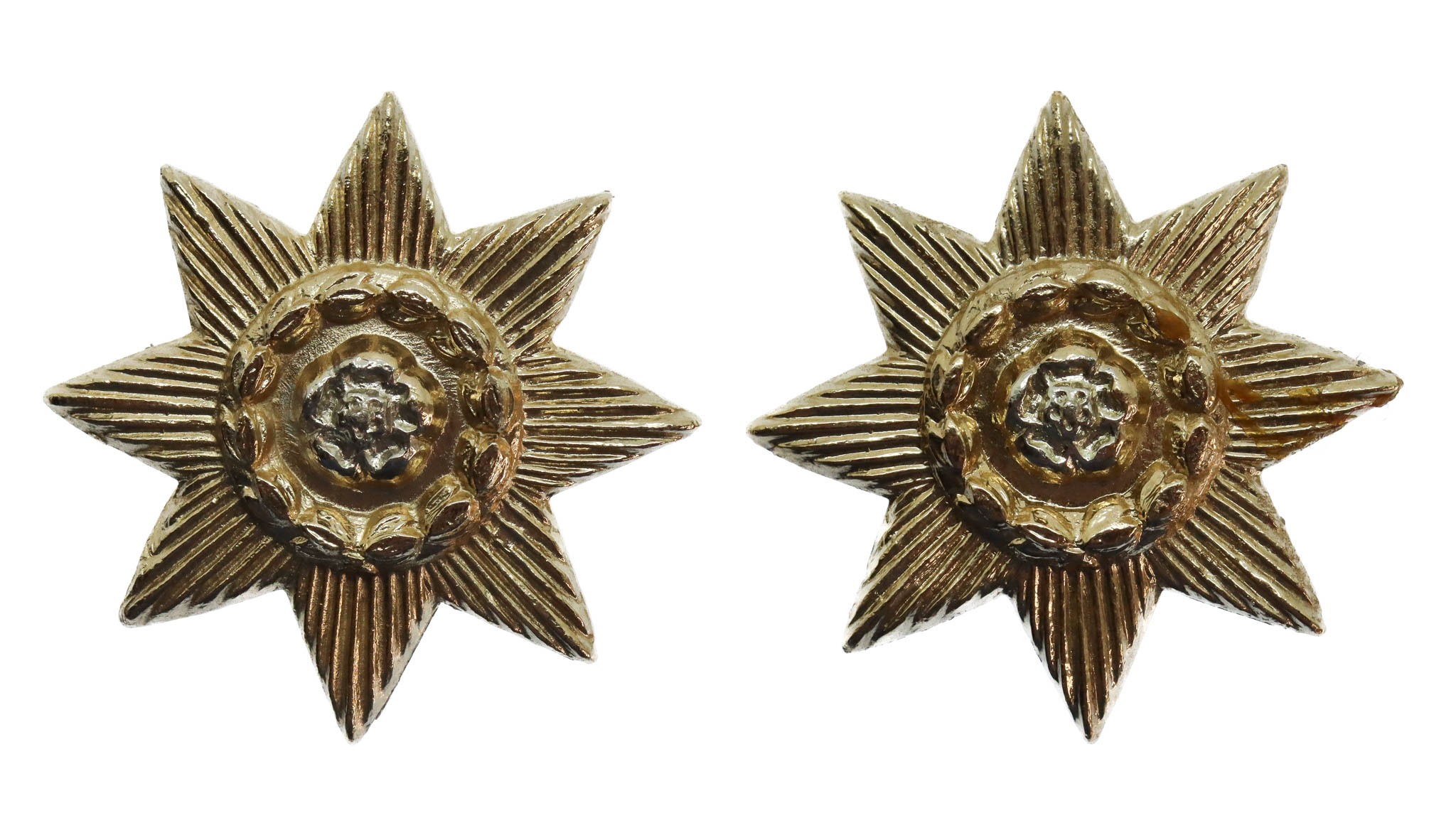 Pair of East Yorkshire Regiment Anodised (Staybrite) Collar Badges (1st Pattern)