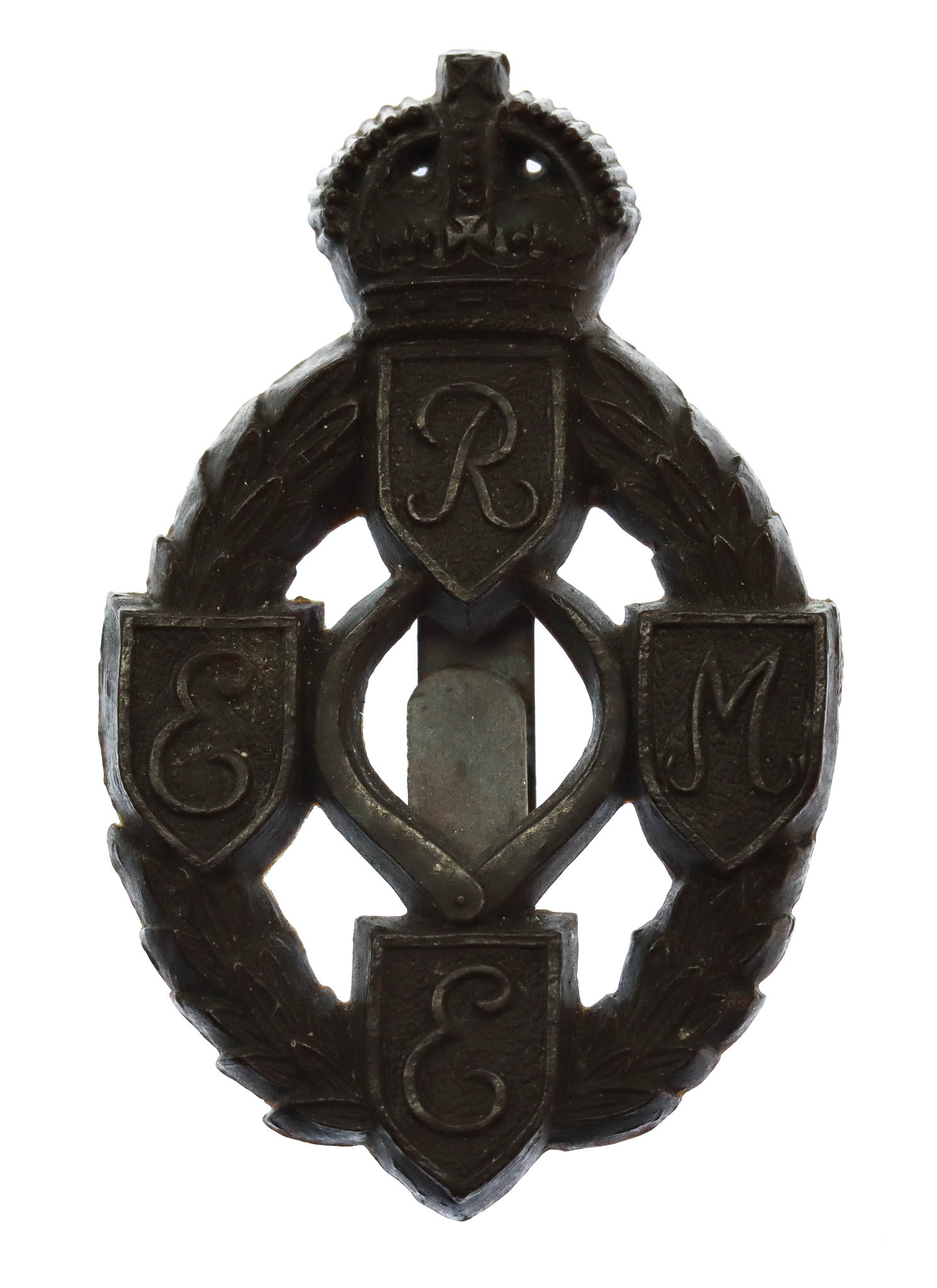 Royal Electrical & Mechanical Engineers (R.E.M.E.) WW2 Plastic Economy Cap Badge