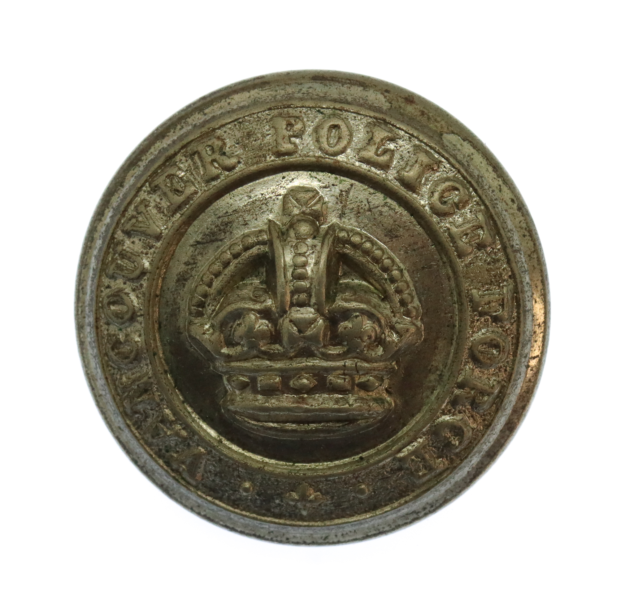 Canadian Vancouver Police Force White Metal Button - King's Crown (23mm)