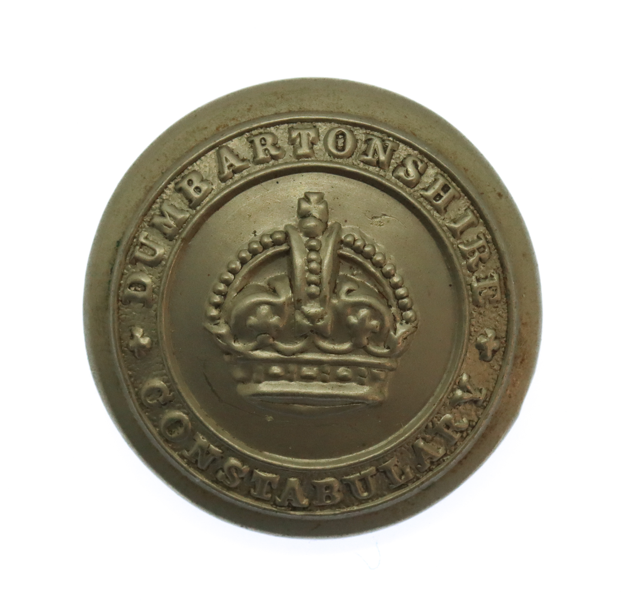 Dumbartonshire Constabulary White Metal Button - King's Crown (24mm)