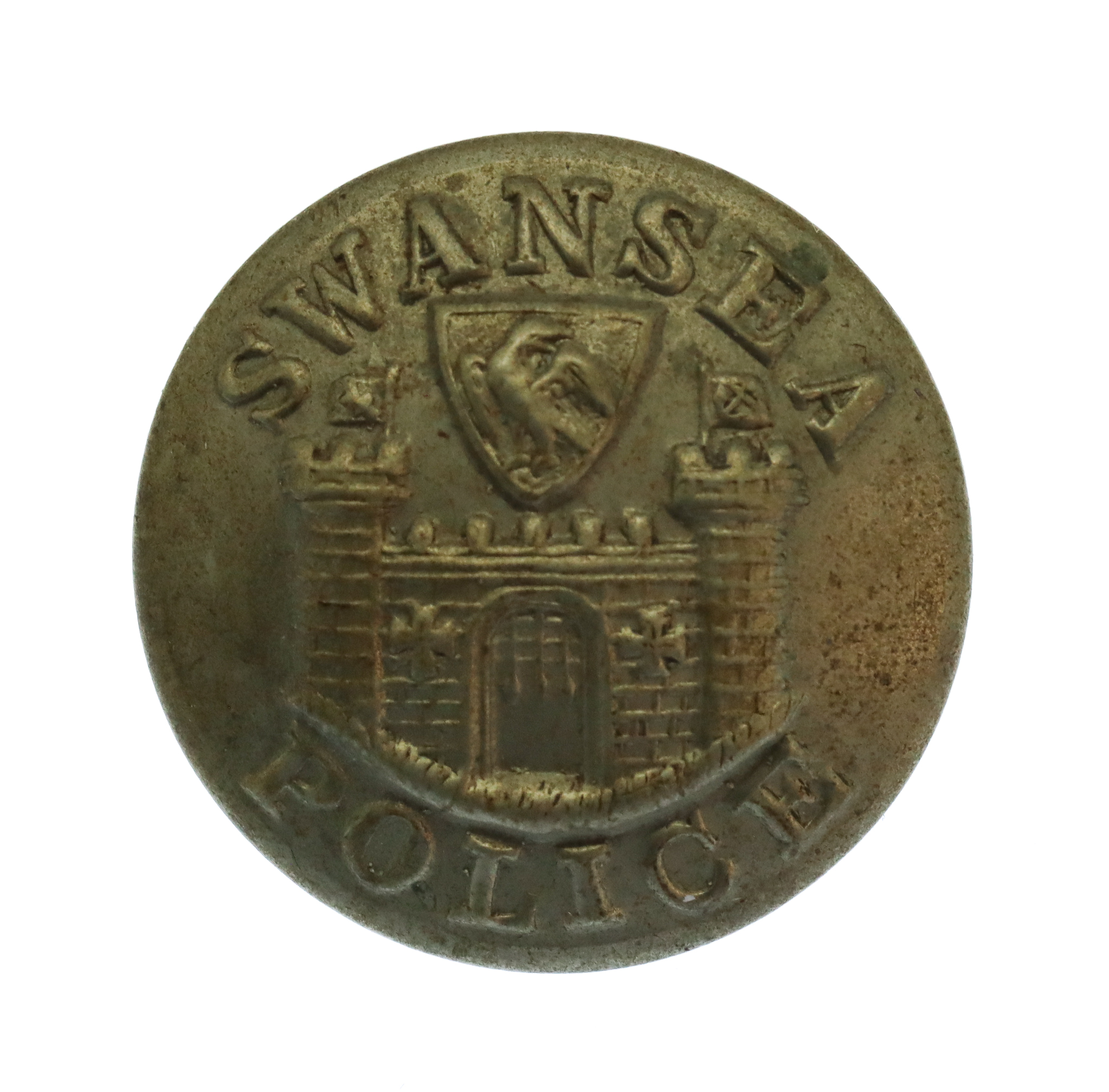 Swansea Borough Police White Metal Coat of Arms Button (24mm)